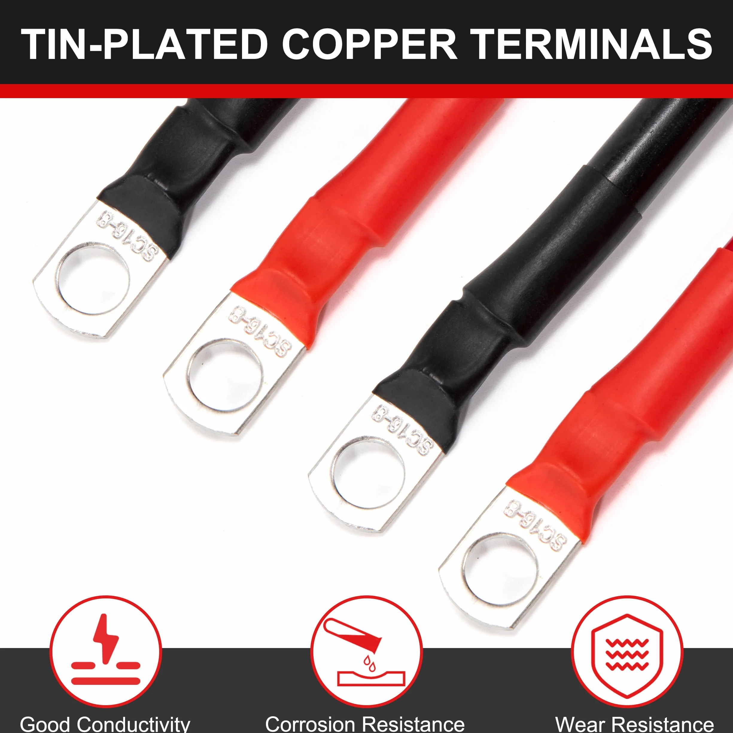 Cavi Batteria Auto 14mm² 30cm Cavi Inverter Batteria 12V 6AWG Cavo Batteria con Capicorda ad Occhielli M8 per Camion Moto Marina Solare Rosso e Nero 2 Pezzi