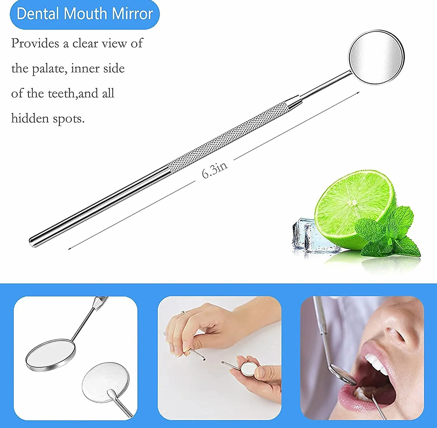 Kit Igiene Orale Dentale con Specchietto in Acciaio Inossidabile 4 Pezzi