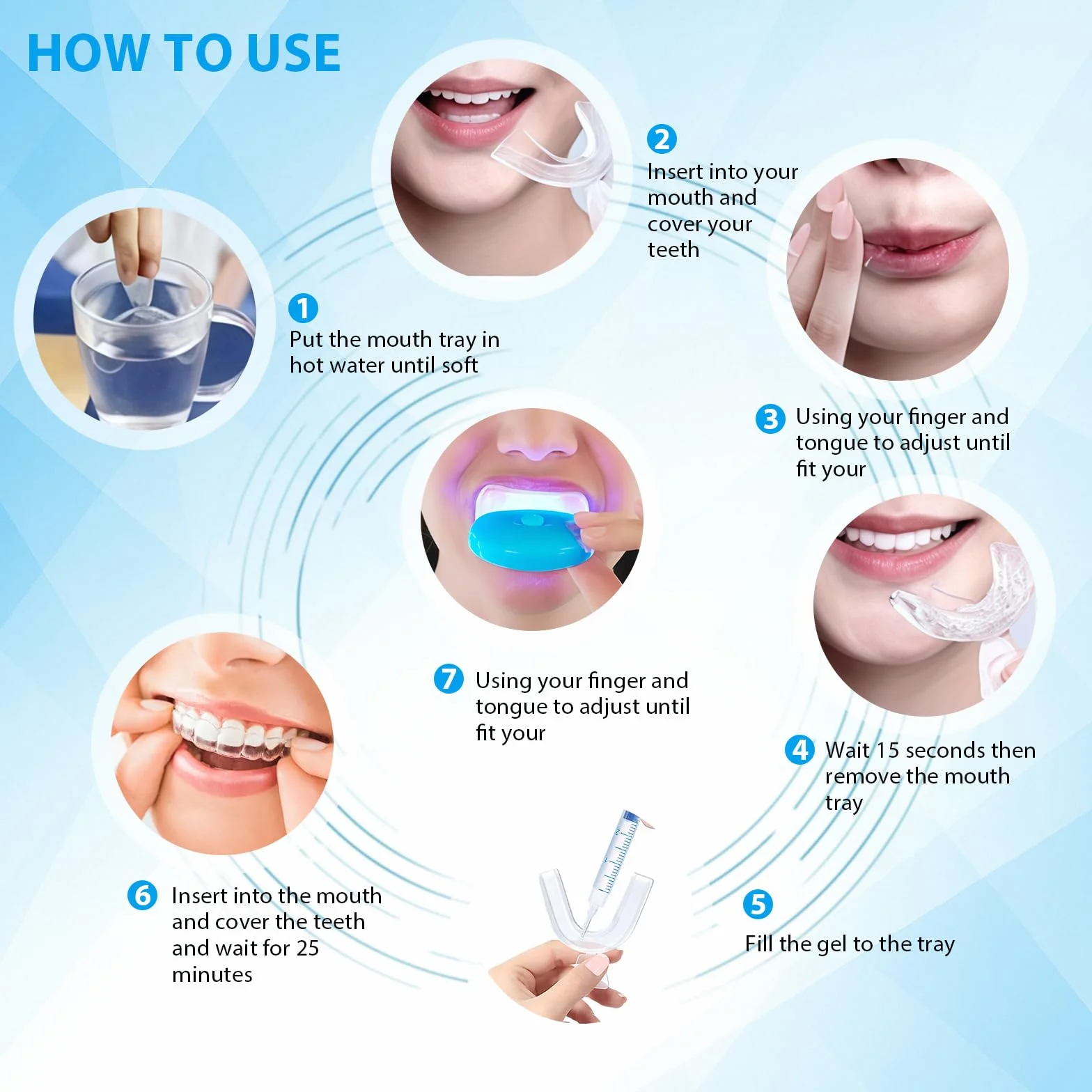 Kit sbiancante per denti, 10 gel sbiancanti ad azione rapida, 2 parentesi graffe, sbiancamento domestico