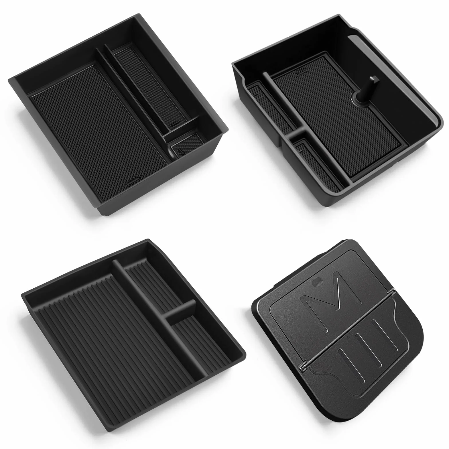 4 pezzi accessori per Tesla Model 3 2024 organizer per console centrale, vassoio organizer in silicone, contenitore per bracciolo e scatola nascosta Tesla Model 3 2024 Highland