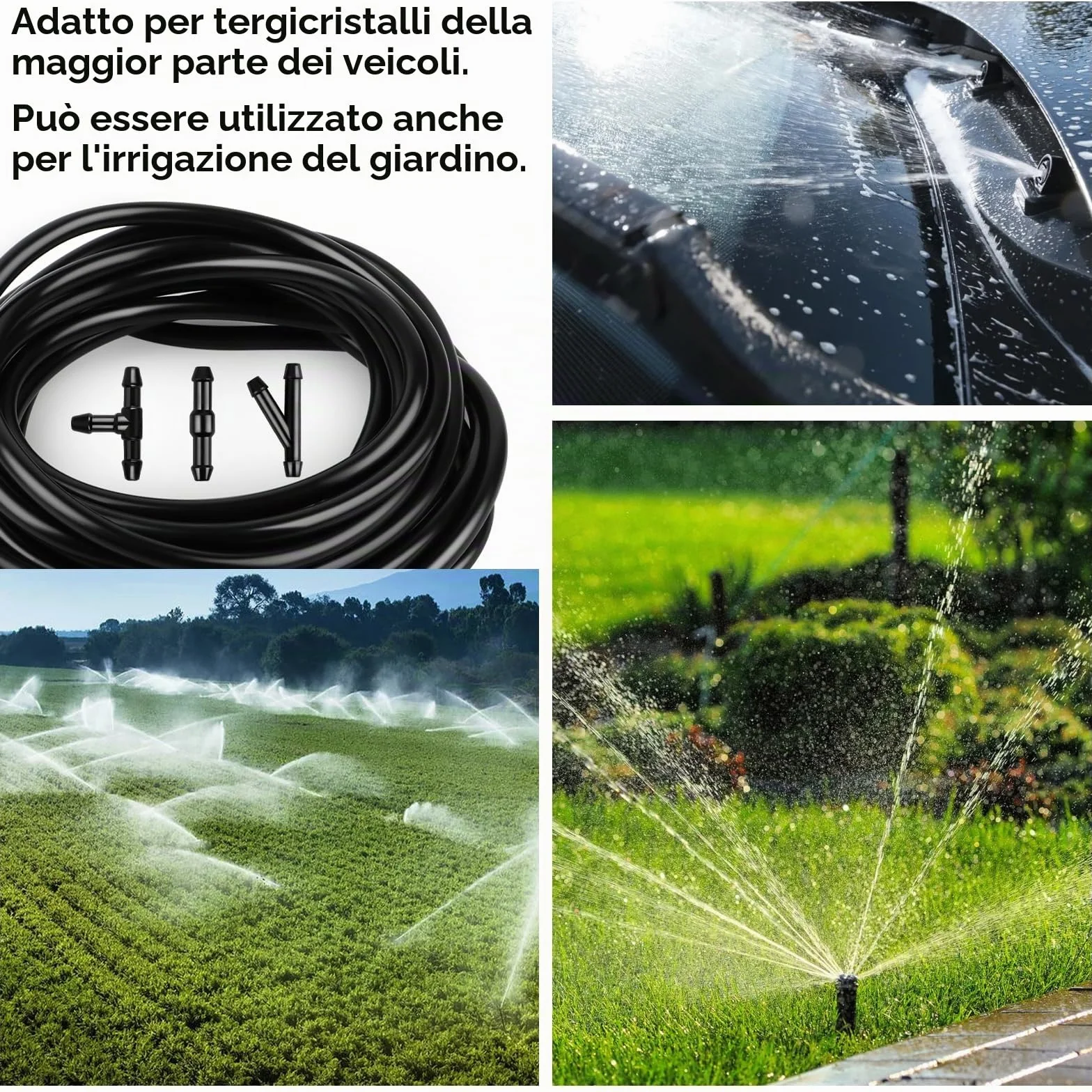 Kit Lavavetri per Parabrezza 5M Tubo Connettori Tergicristalli Auto 30 Pezzi Universali Nero
