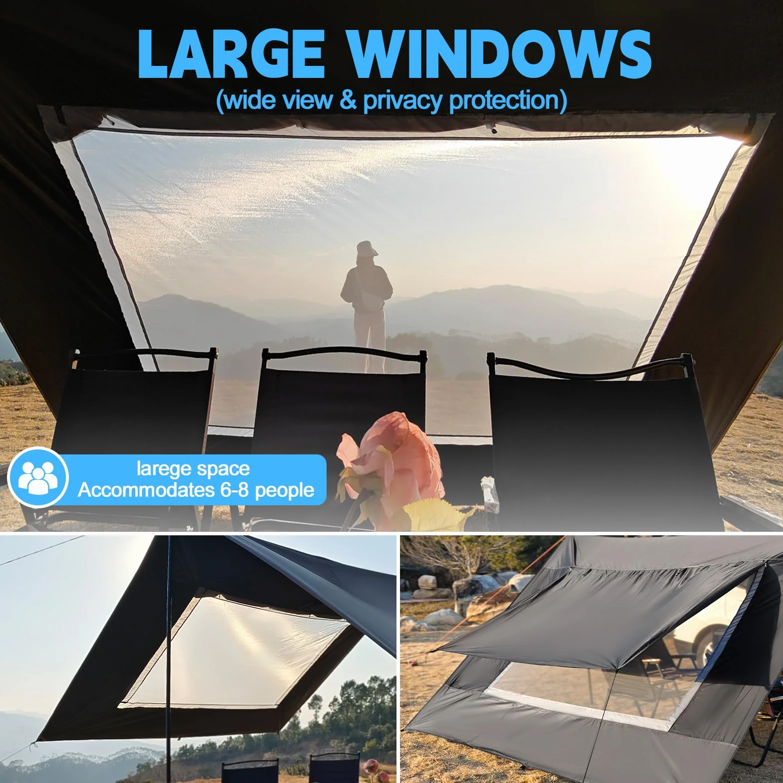 WingFly Tenda Da Campeggio Per Camper, 2,9 X 4,8 M, Tenda Da Sole Impermeabile E Protezione Solare Per Portellone Posteriore, Con Palo (Nero)