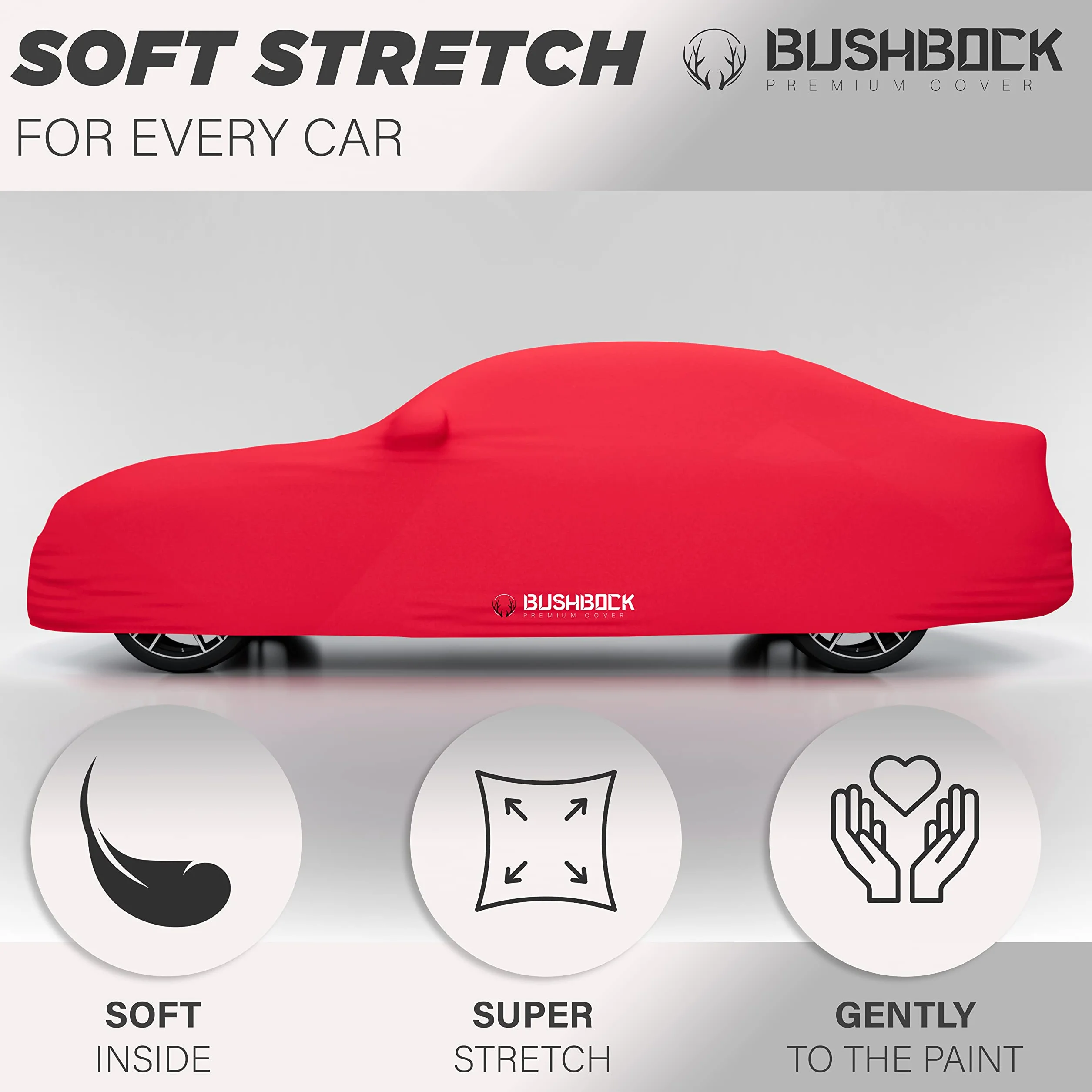 BUSHBOCK Premium Copertura per auto da interno compatibile con tutte le principali Car, Tessuto Elastico, Traspirante e Antipolvere, Morbido al Tatto (M, Rosso)