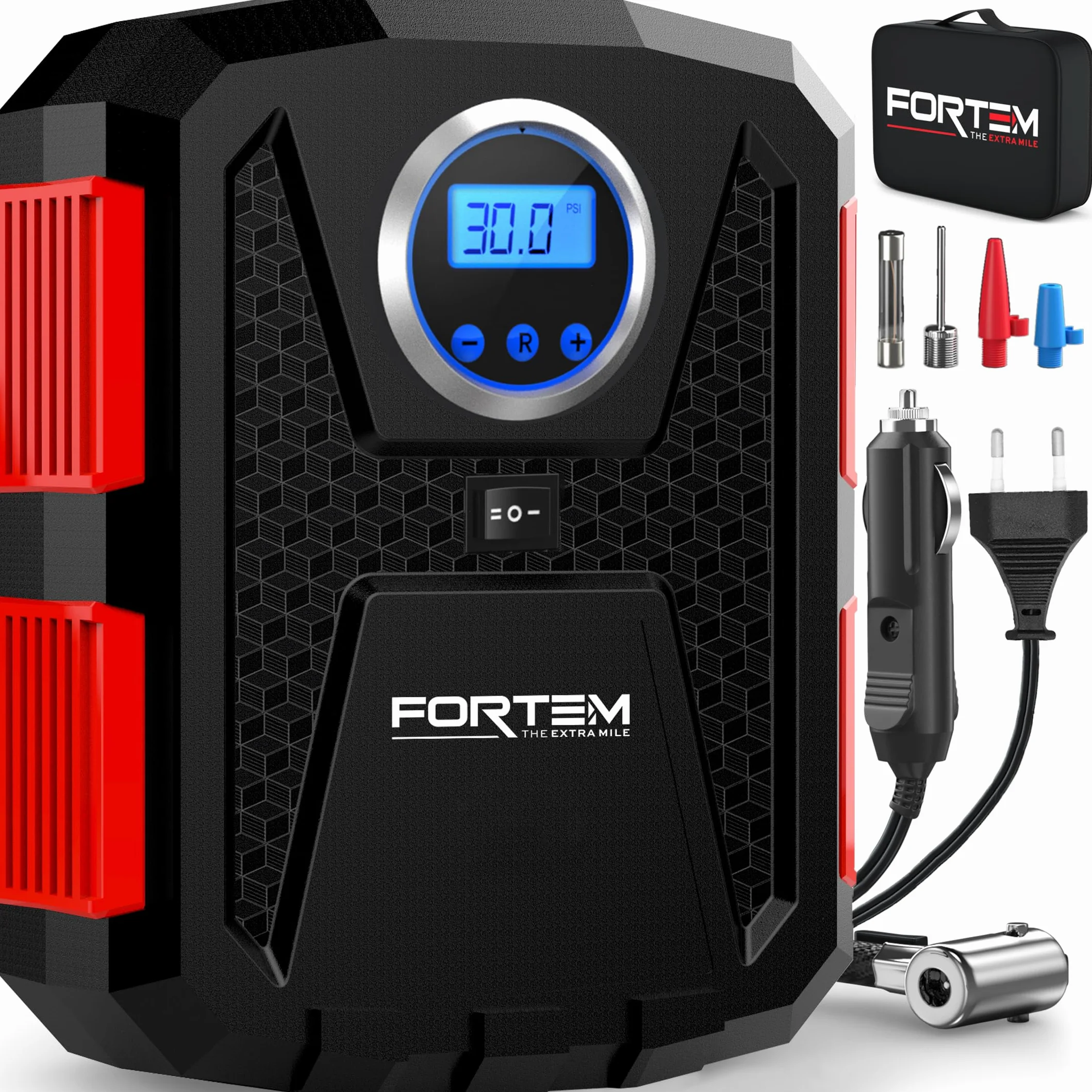 FORTEM Compressore Aria Portatile Manometro Digitale Gonfiaggio Automatico