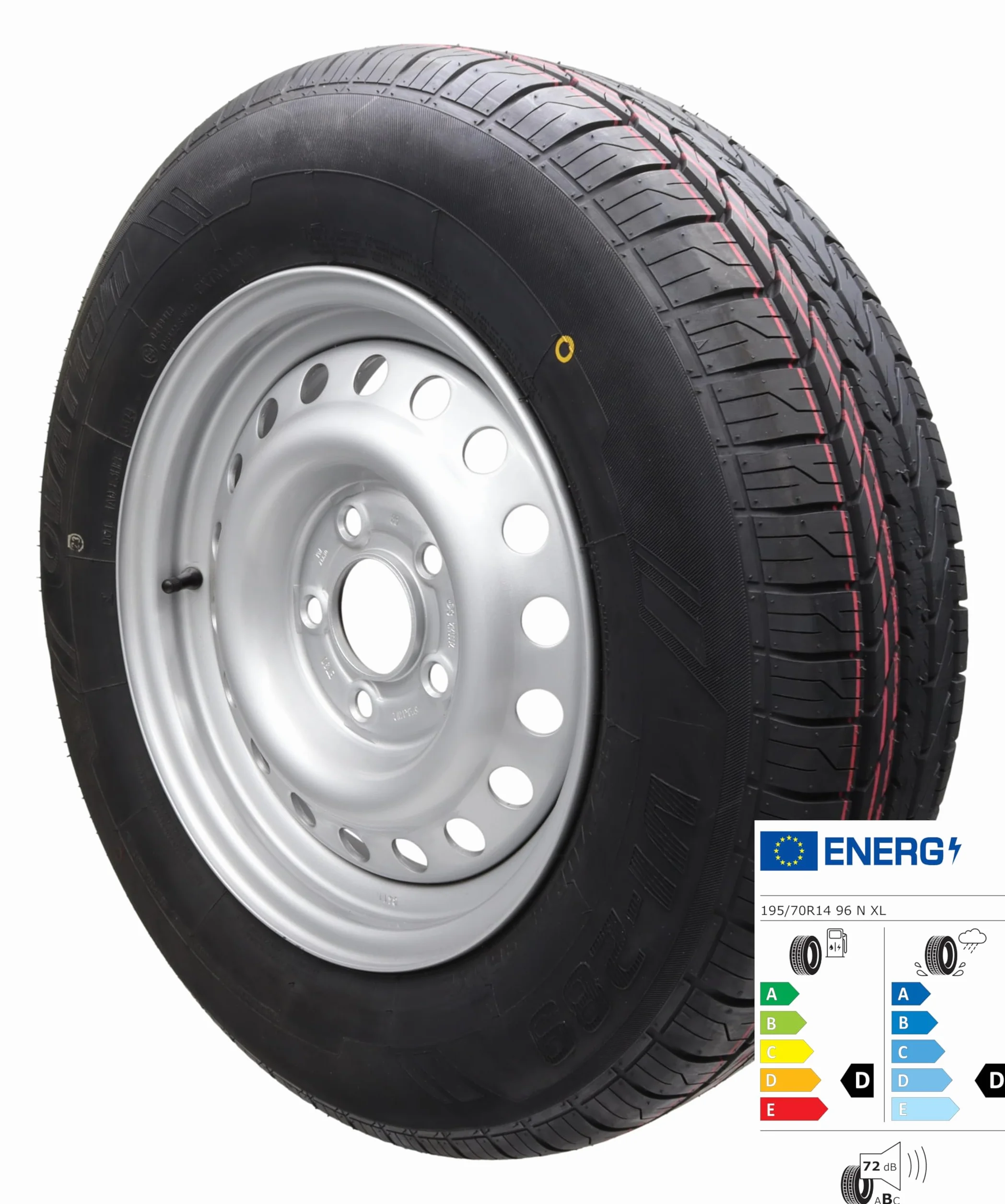 p4U - Ruota completa per rimorchio, pneumatico 195/70R14, 112 x 5, 710 kg, diametro 14', 96N, per roulotte e caravan