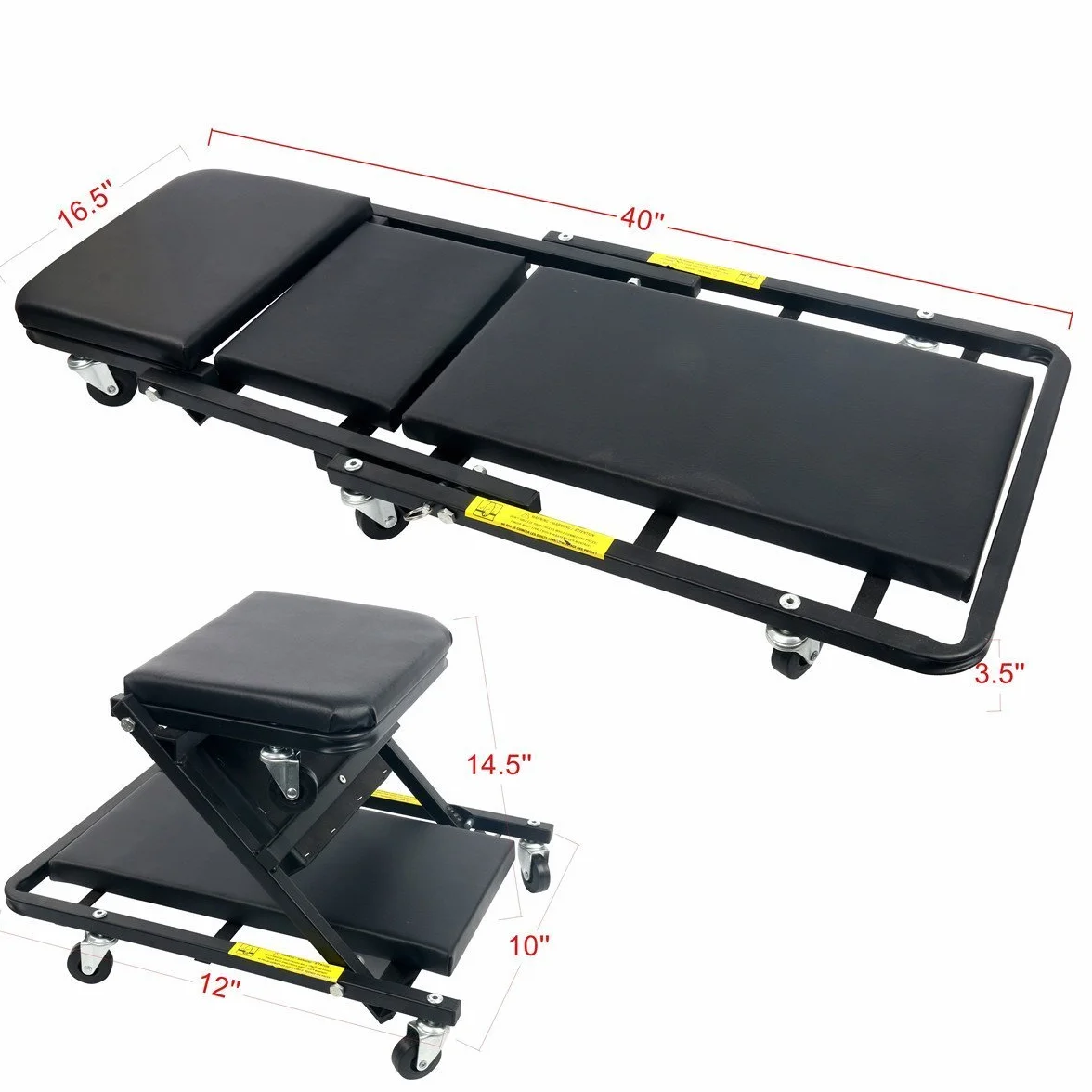 FreeTec Carrello Meccanico, Carrello sotto Auto, 2 in 1 Sdraio Pieghevole da Officina, Trasformabile in Seduta Sgabello, 1m di Lunghezza, Carica Massima di 150kg, Nero