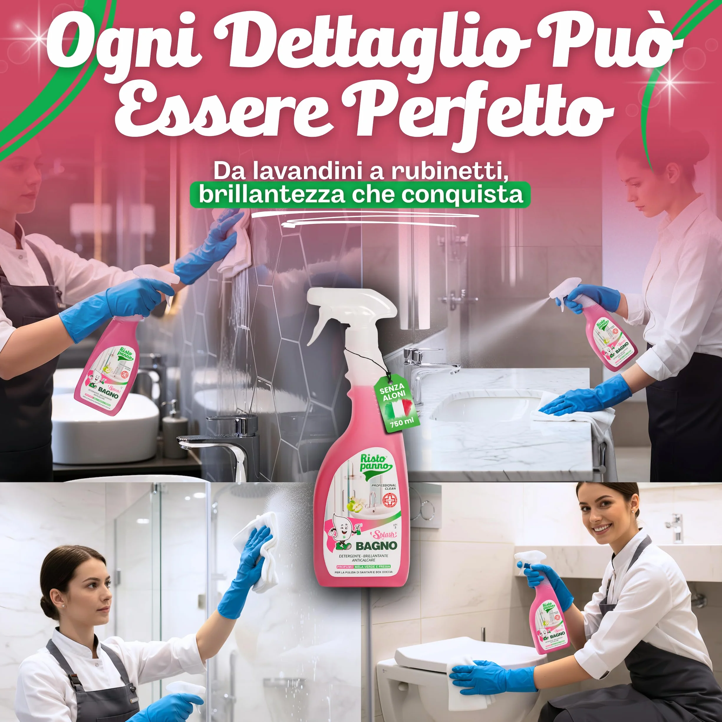 RISTOPANNO Detergente Anticalcare Spray Multiuso Professionale 750ml - Pulizia Doccia Rubinetteria Sanitari