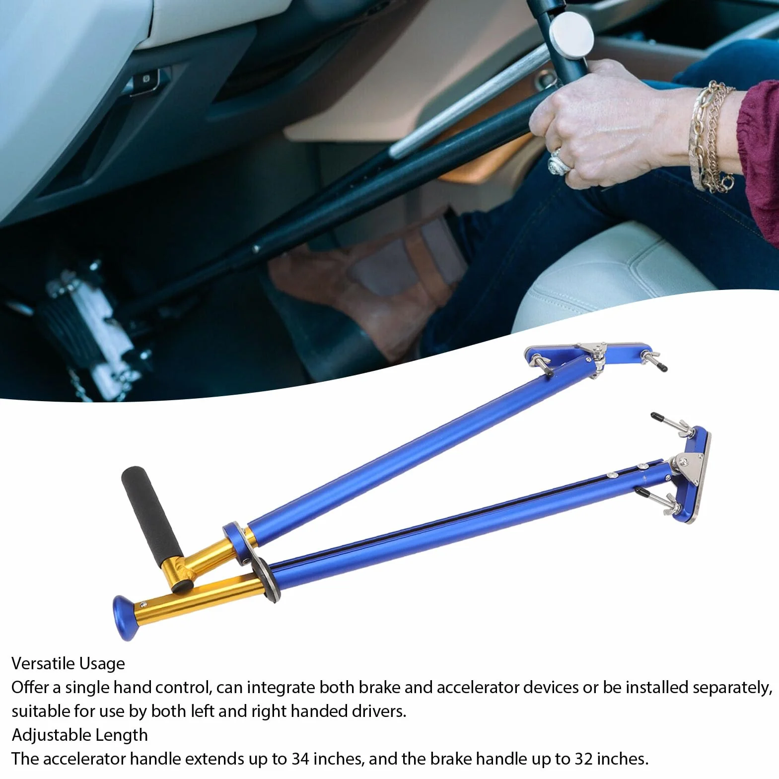KIMISS Comando Manuale di Guida per Handicap Regolabile per Veicoli con Automatico