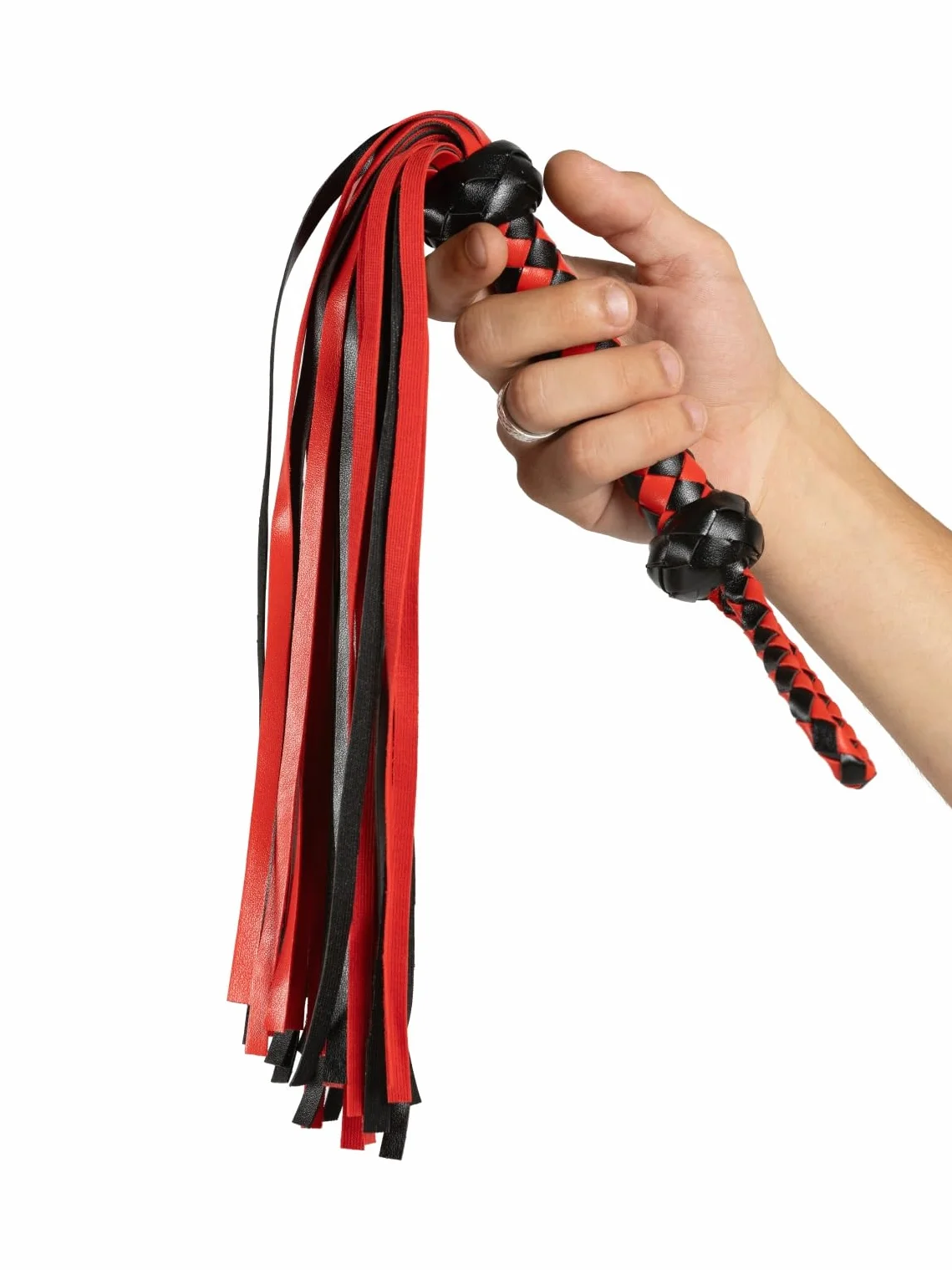BONDAGERIE Flogger Nero e Rosso Gatto 9 Code con Disegni Rombi