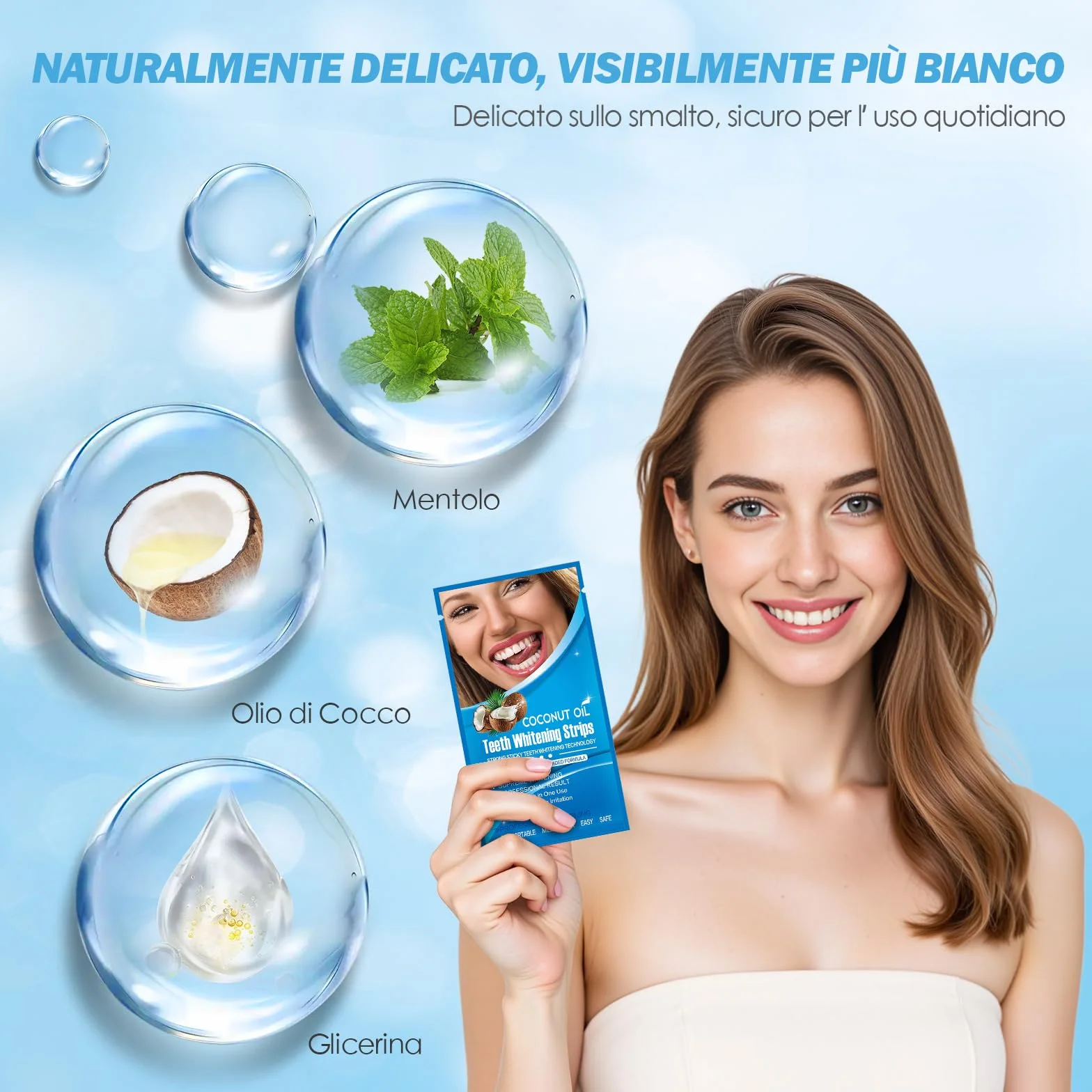 Strisce Sbiancanti Denti 21 Giorni 42 Strisce Formula al Cocco Sbiancante Protezione Smalto Antiscivolo