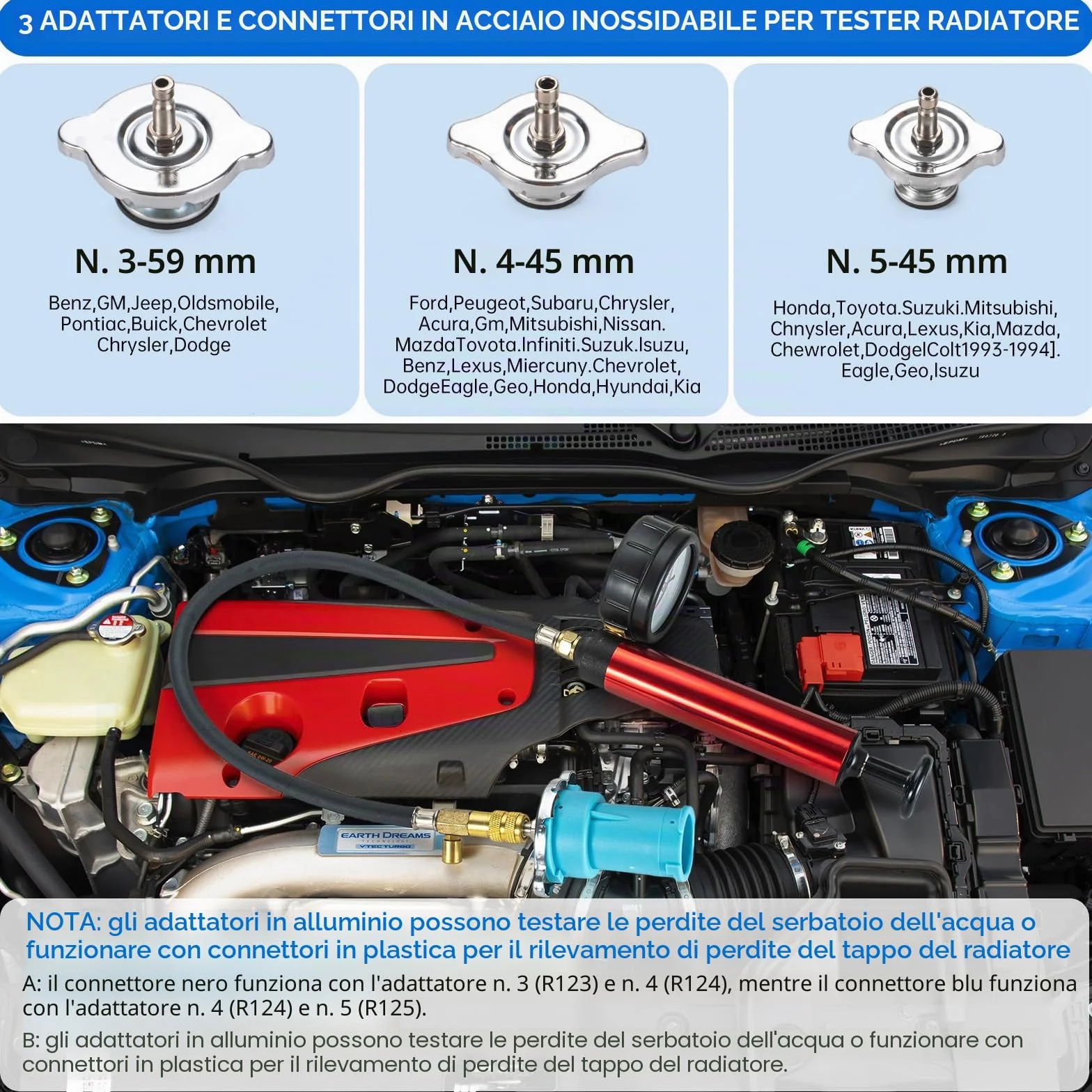 19 Pz Sistema di Raffreddamento Kit Tester di Pressione Del Radiatore, Serbatoio Dell'Acqua Universale Rivelatore di Perdite Auto Sistema di Raffreddamento Tester Kit con Pompa booster manuale