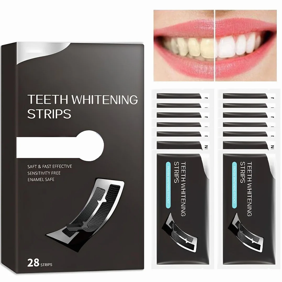 Teeth Whitening Strips 28 Strisce Sbiancanti Denti, Kit Sbiancante Denti Carbone di Bambù