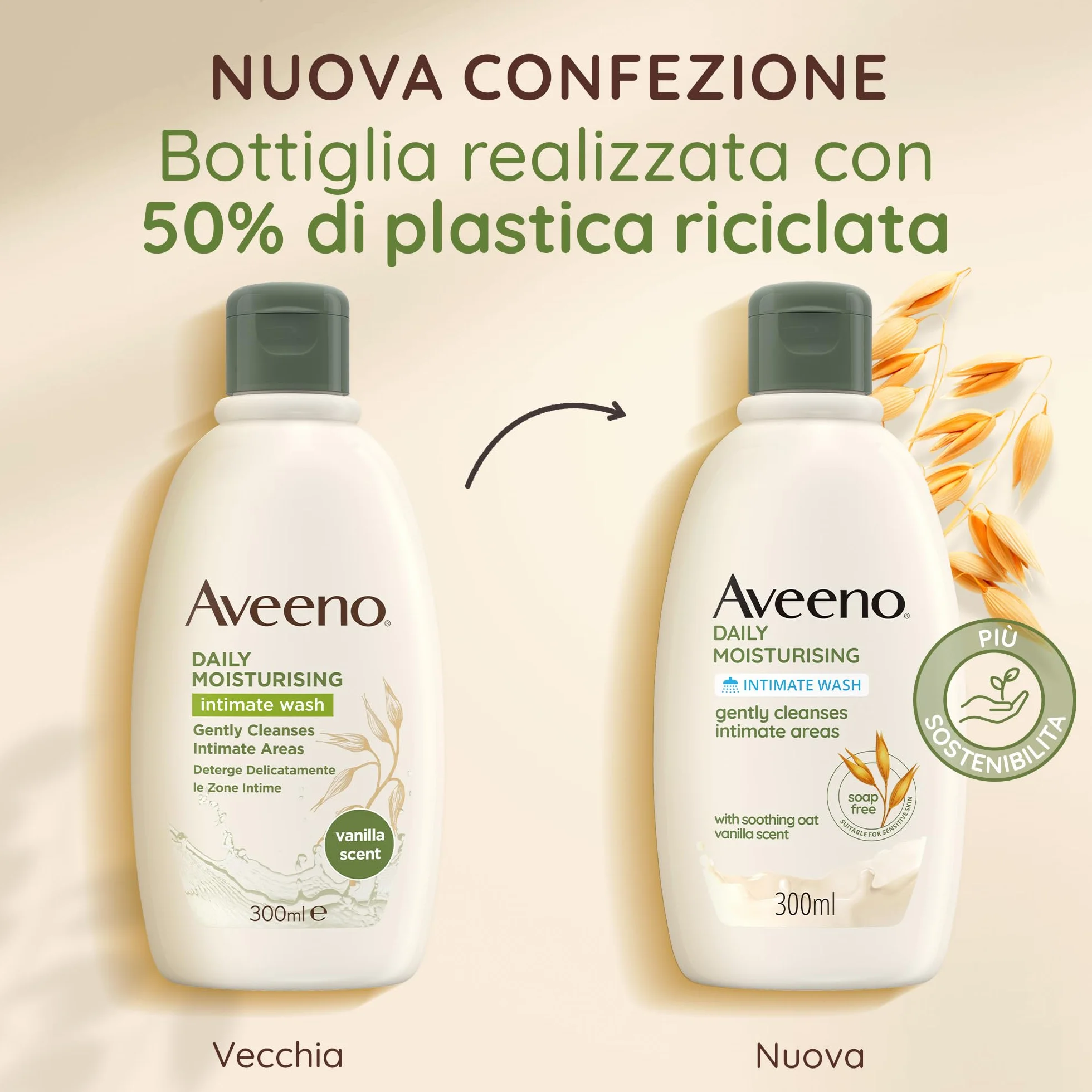 Aveeno Daily Moisturising Detergente Intimo Senza Sapone alla Vaniglia e Avena, 300 ml