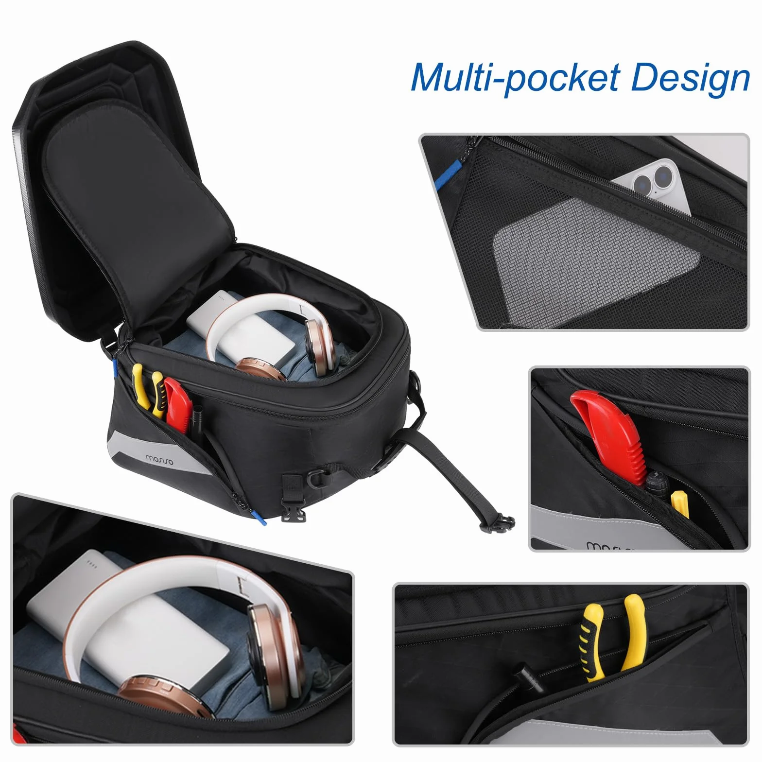 MOSISO Borsa Sella Moto, Zaino Convertibile Moto, Borse Casco con Capacita Espandibile 25L-35L,Borsa Trasporto Attrezzi&Bagagli Sedile Posteriore Della Motociclo con Maniglia&Strisce Riflettenti, Nero