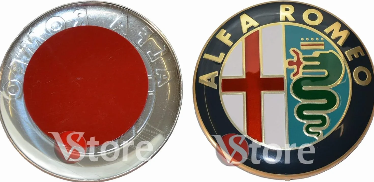 2 Fregi Stemmi Compatibili con Alfa Romeo Logo 74mm Cofano Anteriore Posteriore Emblema Oro Gold 147 156 159 Brera Mito METALLO