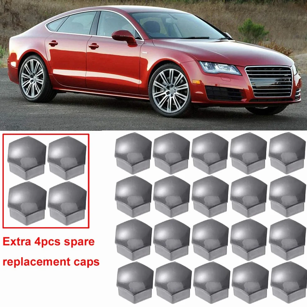 Gebildet 24 Pezzi Copridadi Ruota 17mm Copridadi Bullone Ruota, Copridadi Esagonali per Pneumatici con Set di Strumenti di Rimozione per Auto(Grigio)