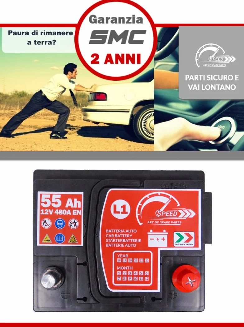 BATTERIA AUTO ORIGINALE SPEED BY SMC CODICE 7903430 L155 12V 55AH 480A EN CON POLO POSITIVO A DESTRA