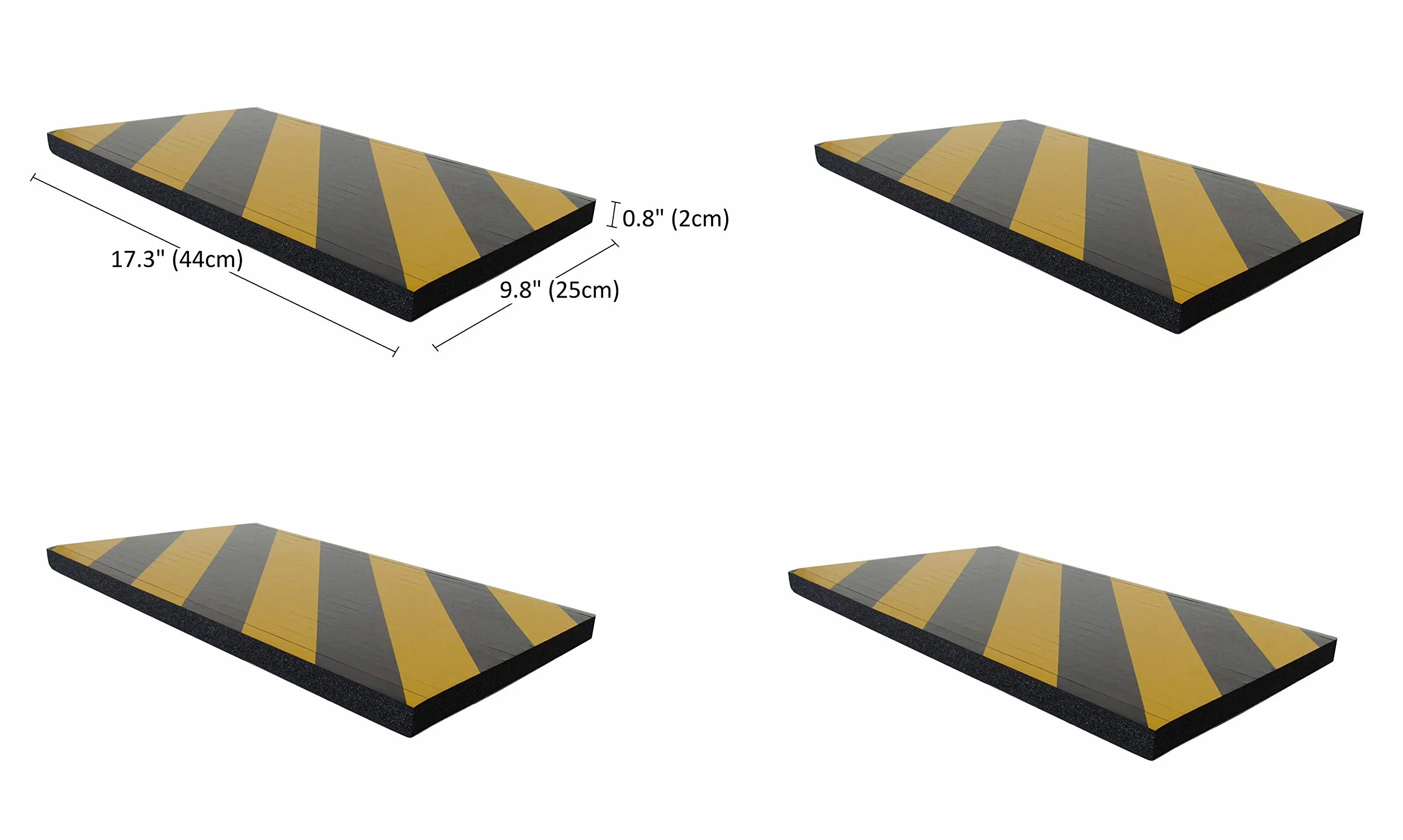 Paracolpi Flessibile Adesivi Antiurto, con Agli Intagli per Muri Tondi della Magazzini e Garage, 44x25x2 cm, Nero Giallo (Pacco da 4)