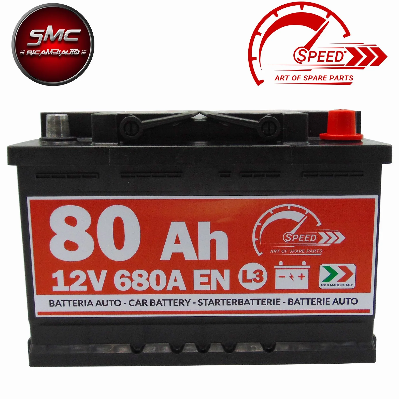 BATTERIA AVVIAMENTO AUTO ORIGINALE SPEED L3 80AH 12V 680A POLO POSITIVO A DESTRA (278x190x175)