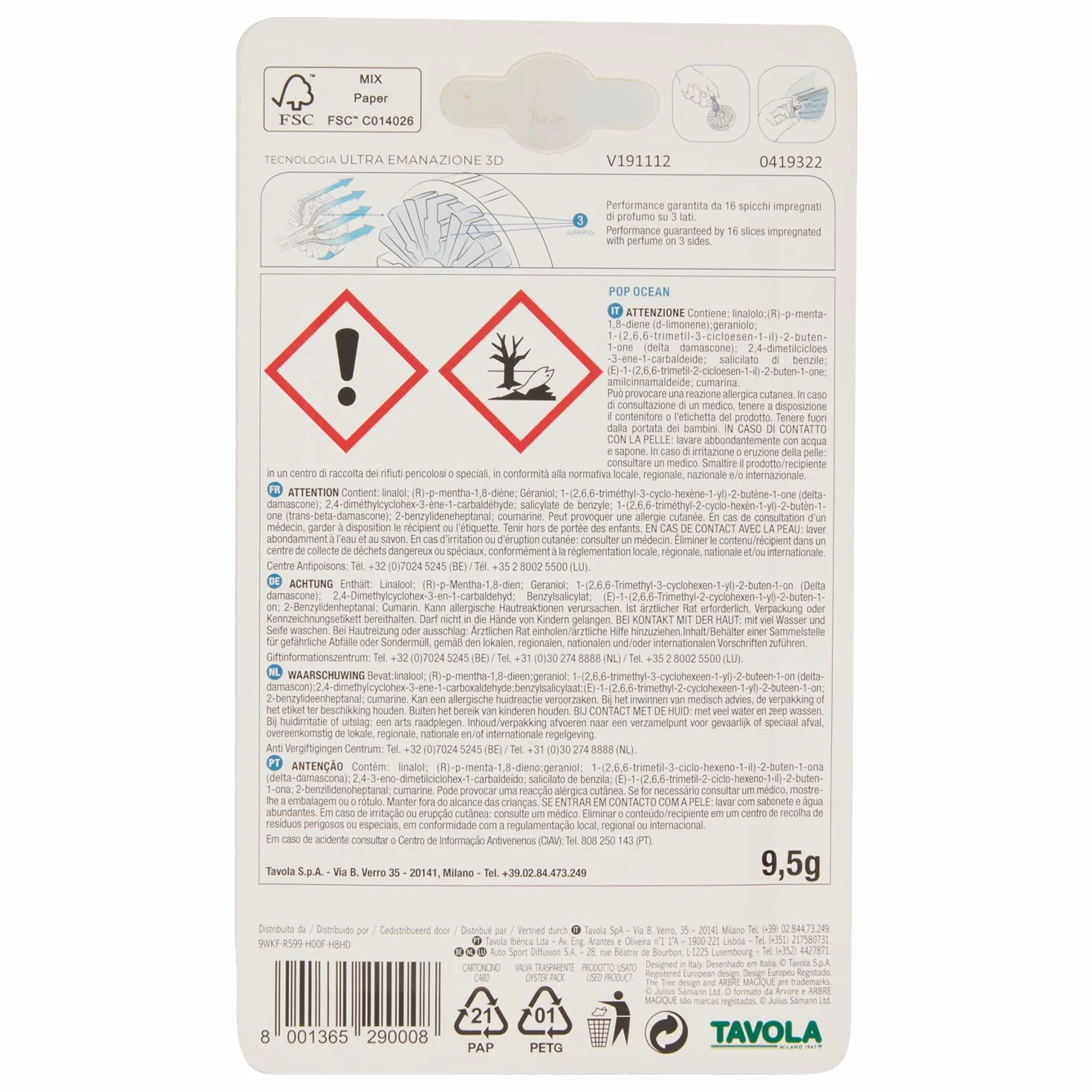 Arbre Magico POP Profumatore Auto Solido Fragranza Ocean Confezione 4 Pezzi