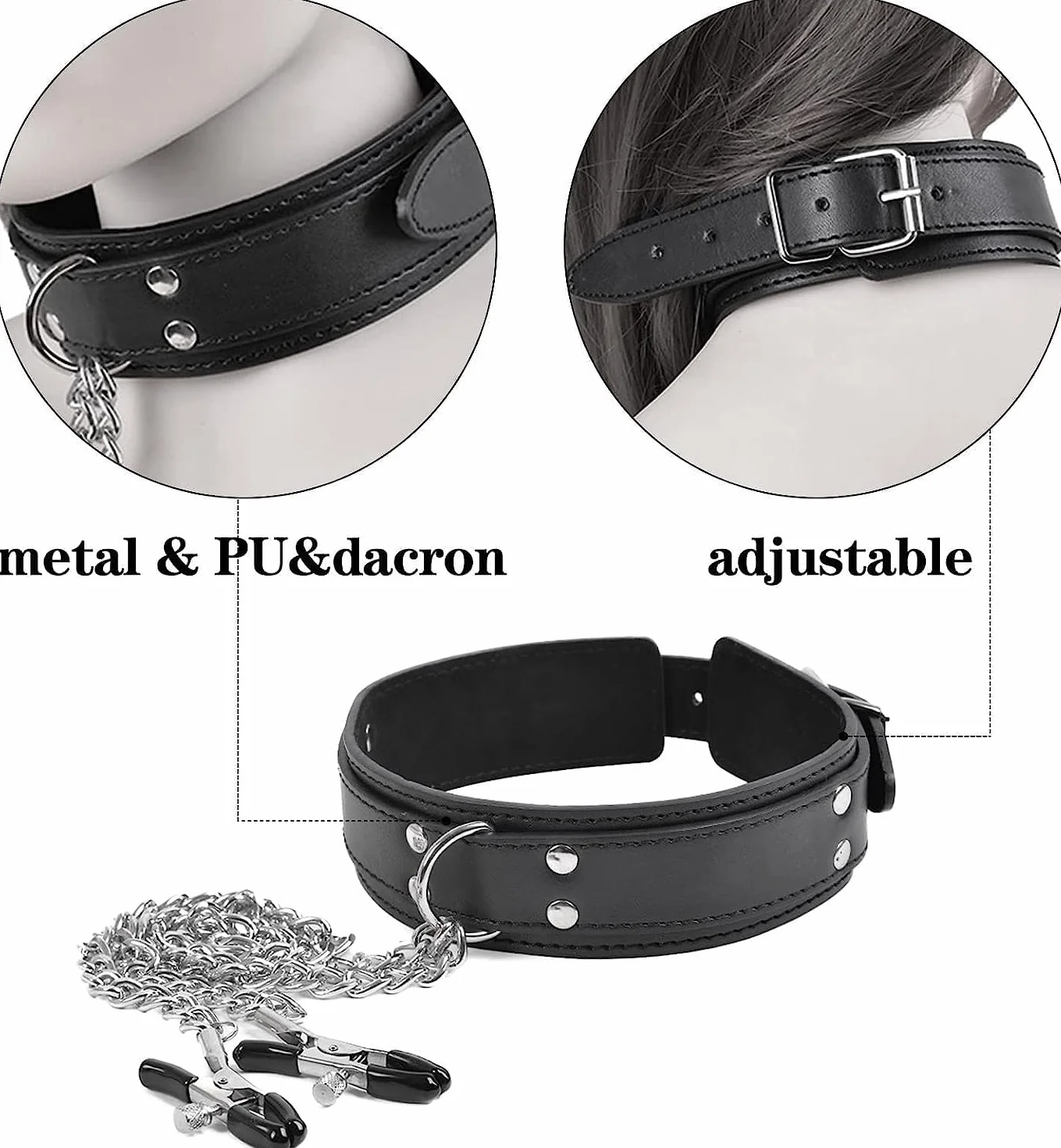 Collare Gotico Nero con Clip a Catena in Metallo per Coppie