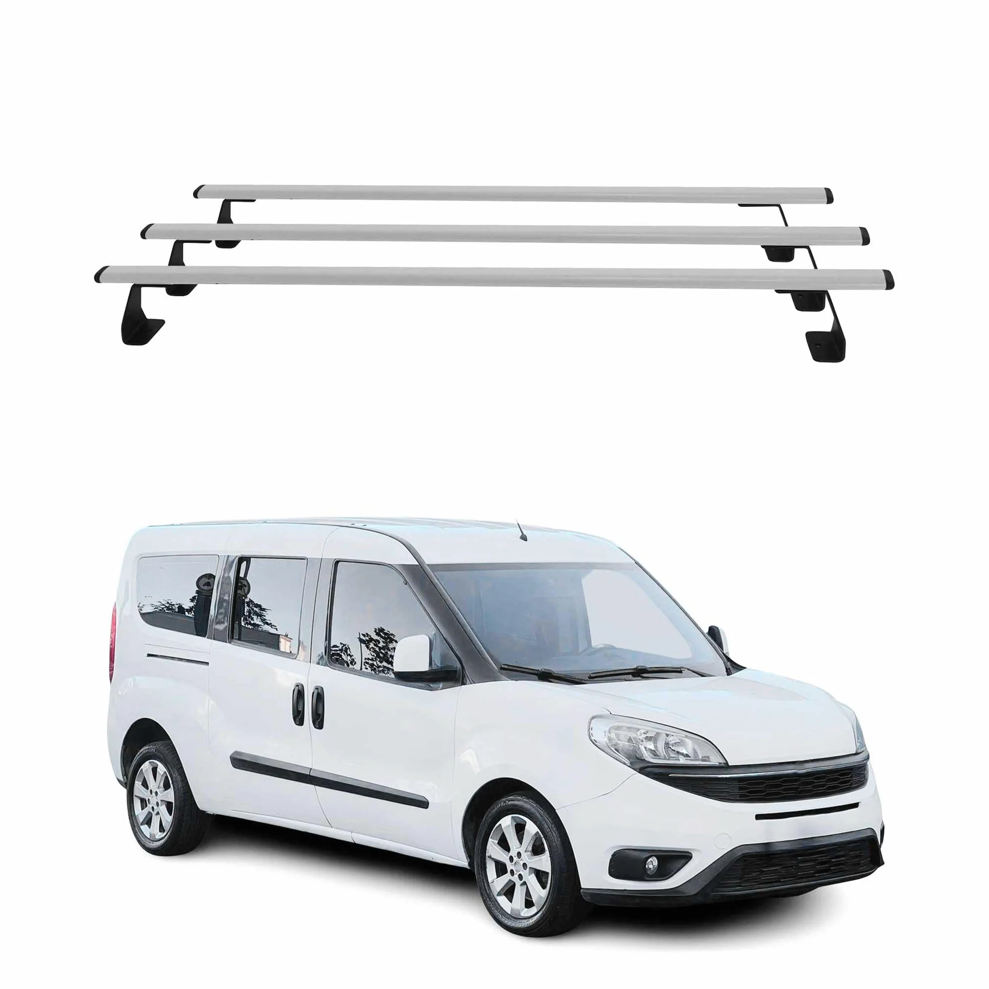OMAC Heavy Duty Barre Portatutto Trasversali Compatibili con FIAT Doblo II 2010-2021 – 3 Stangen – Acciaio Argento
