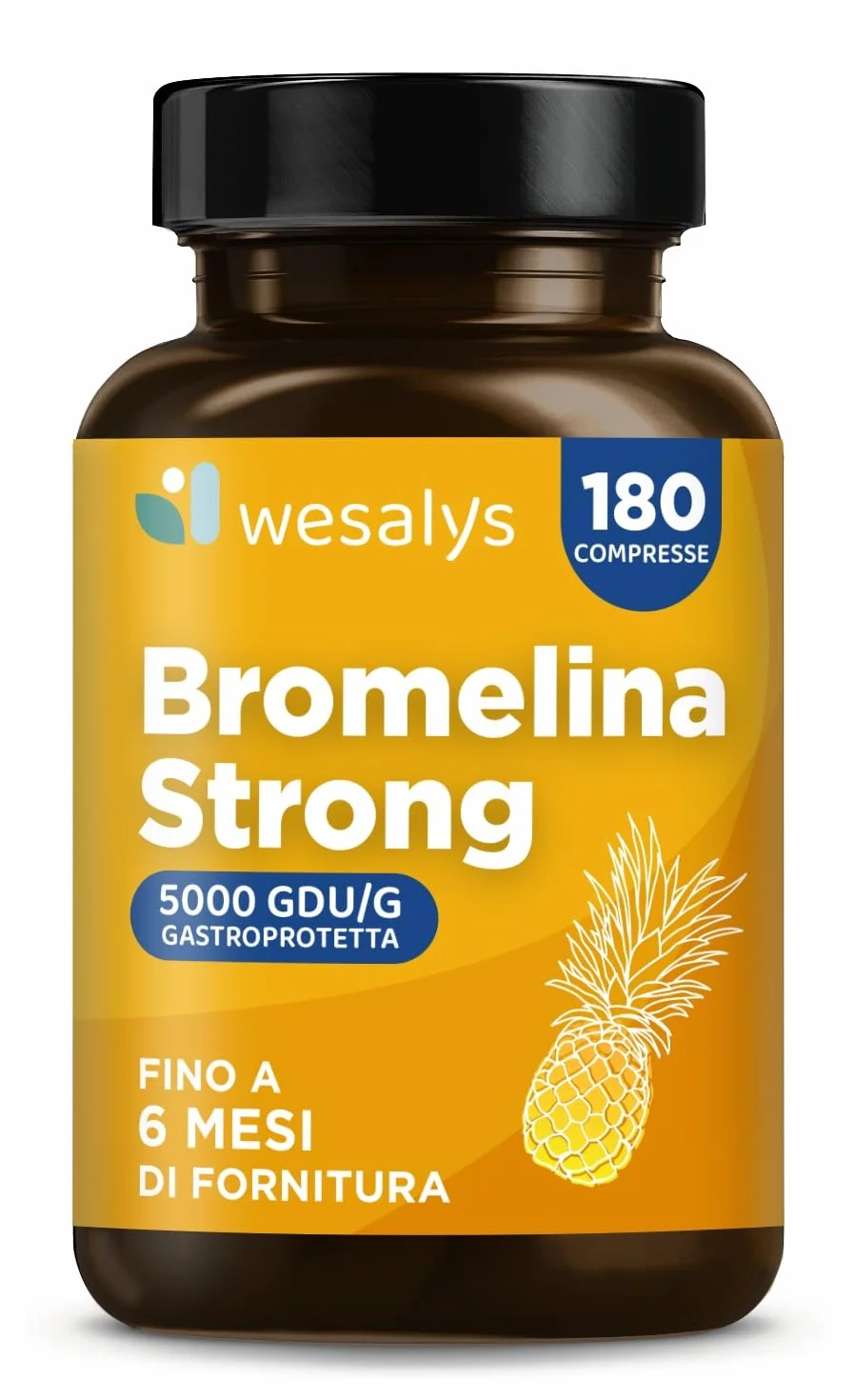Bromelina Forte 5000 GDU/g Gastroprotetta 180 Compresse 1600mg Bromelina Pura Integratore Made in Italy