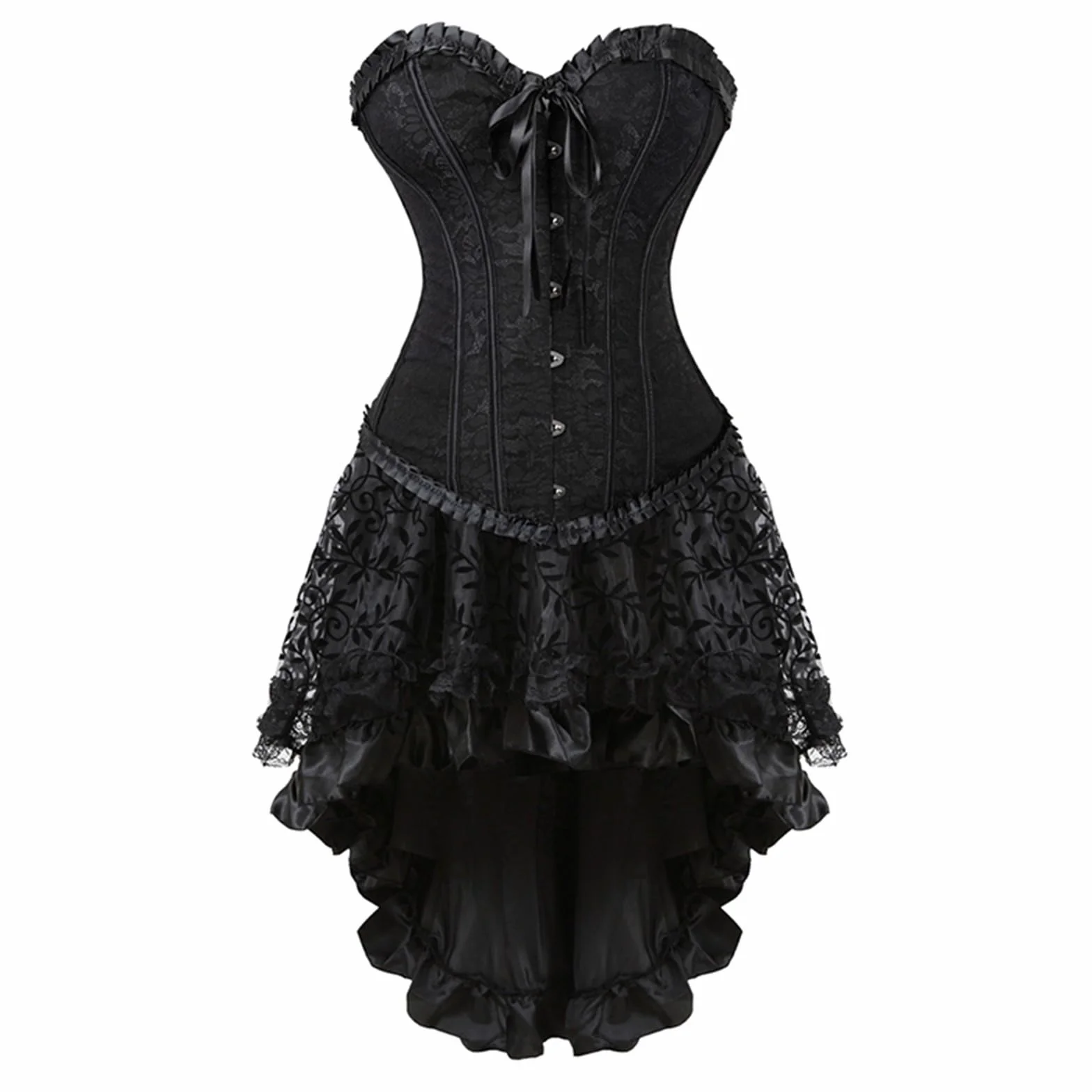 Corsetto vestito da donna abito corto asimmetrico in pizzo gotico Halloween vampiro steampunk
