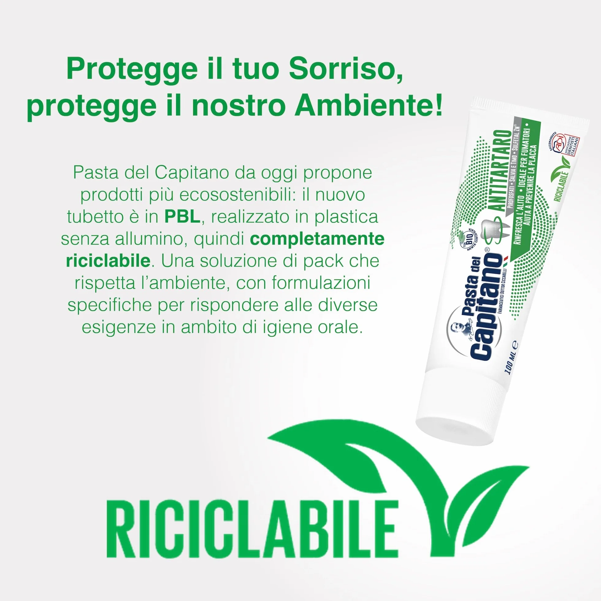 Pasta del Capitano Dentifricio Antitartaro Bio 75 ml - Freschezza per Fumatori, Antiplacca, Made in Italy