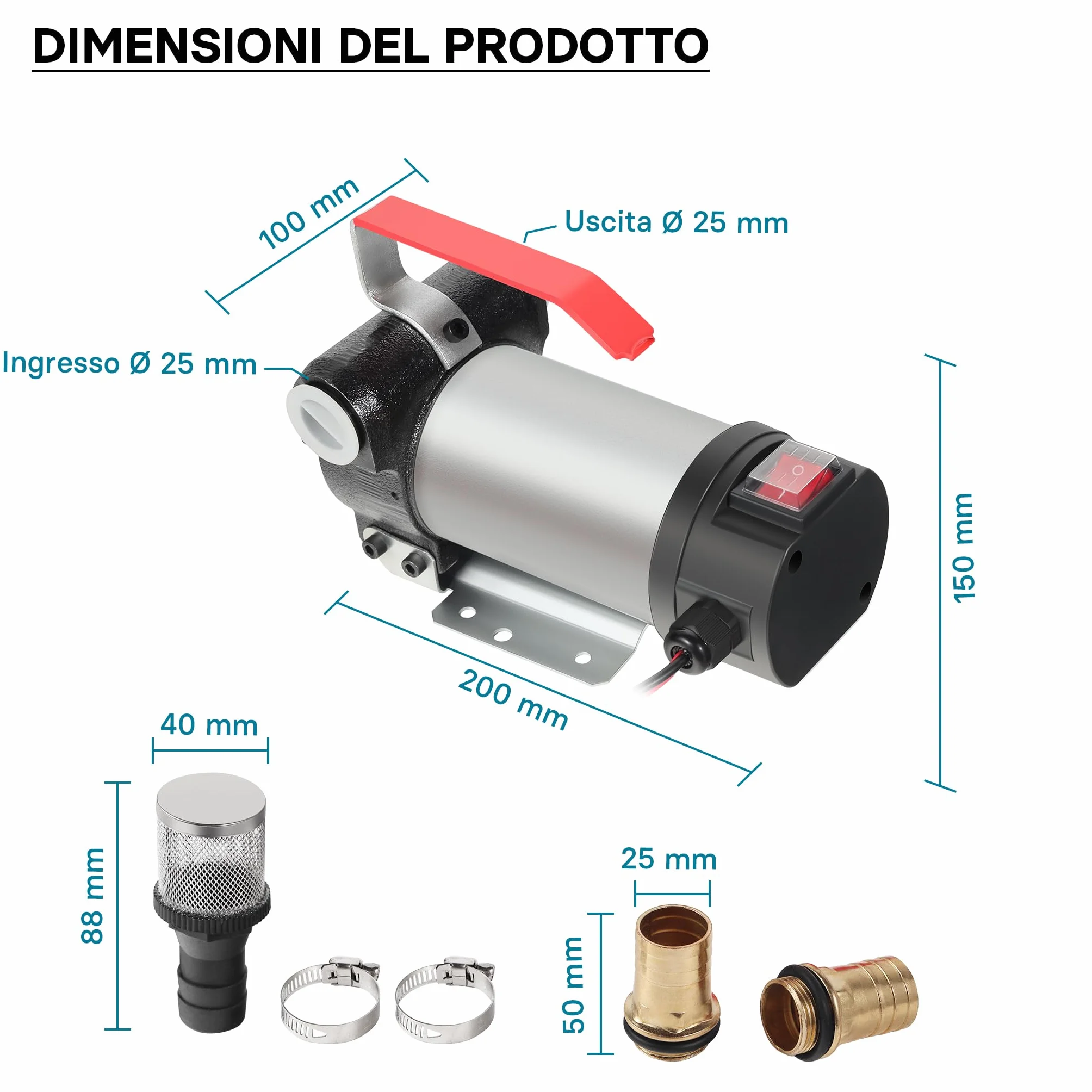 WilTec Pompa autoadescante per diesel gasolio 12 V 150 W 40 l/min