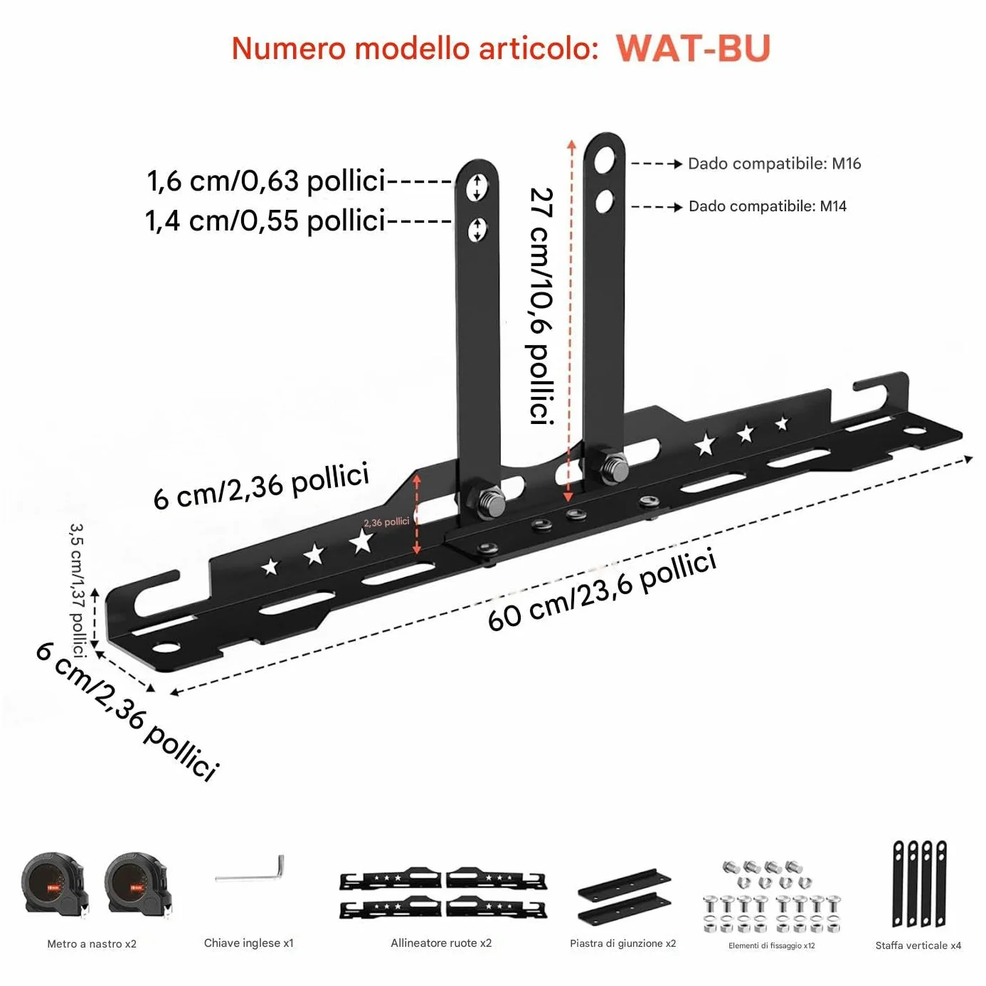 Strumento di Misurazione Angolo di Convergenza - Kit Allineamento Ruote con Metro A Nastro Doppio