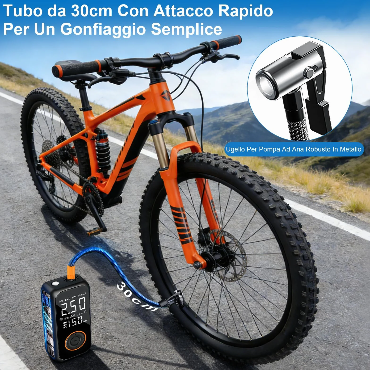 Compressore Aria Portatile Auto 8000mAh 150PSI Pompa Bici Elettrica con Schermo LCD e Torcia LED
