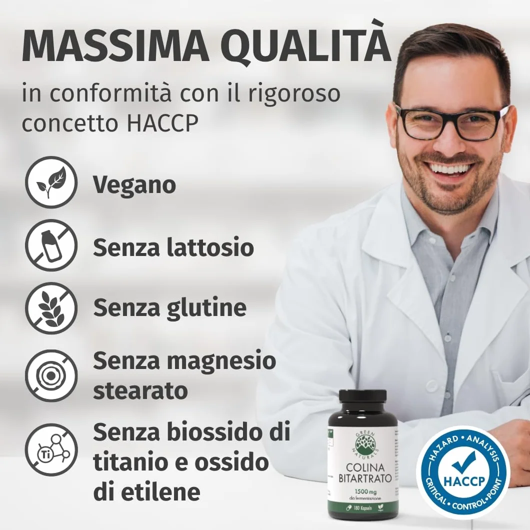 Green Naturals Colina Bitartrato 1.500 mg 180 capsule Integratore Fegato Metabolismo Grassi