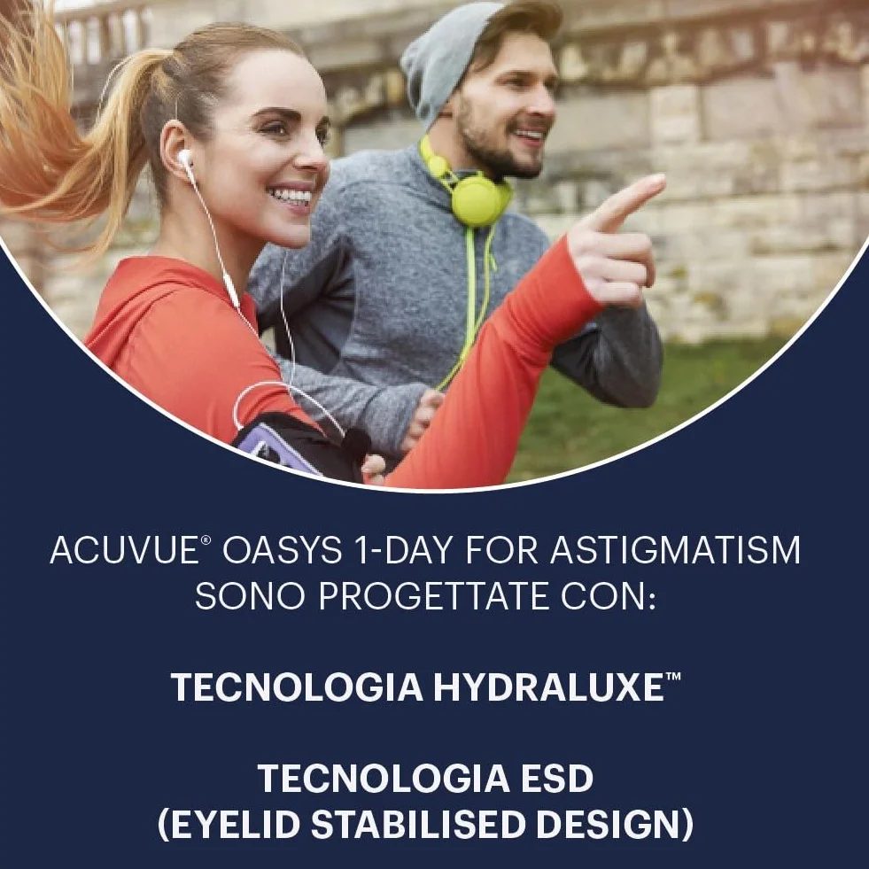 ACUVUE OASYS 1-Day per astigmatismo, lenti a contatto giornaliere, -2.25 diottrie, Cilindro -0.75, Asse 180, BC 8.5, DIA 14.30, 30 lenti