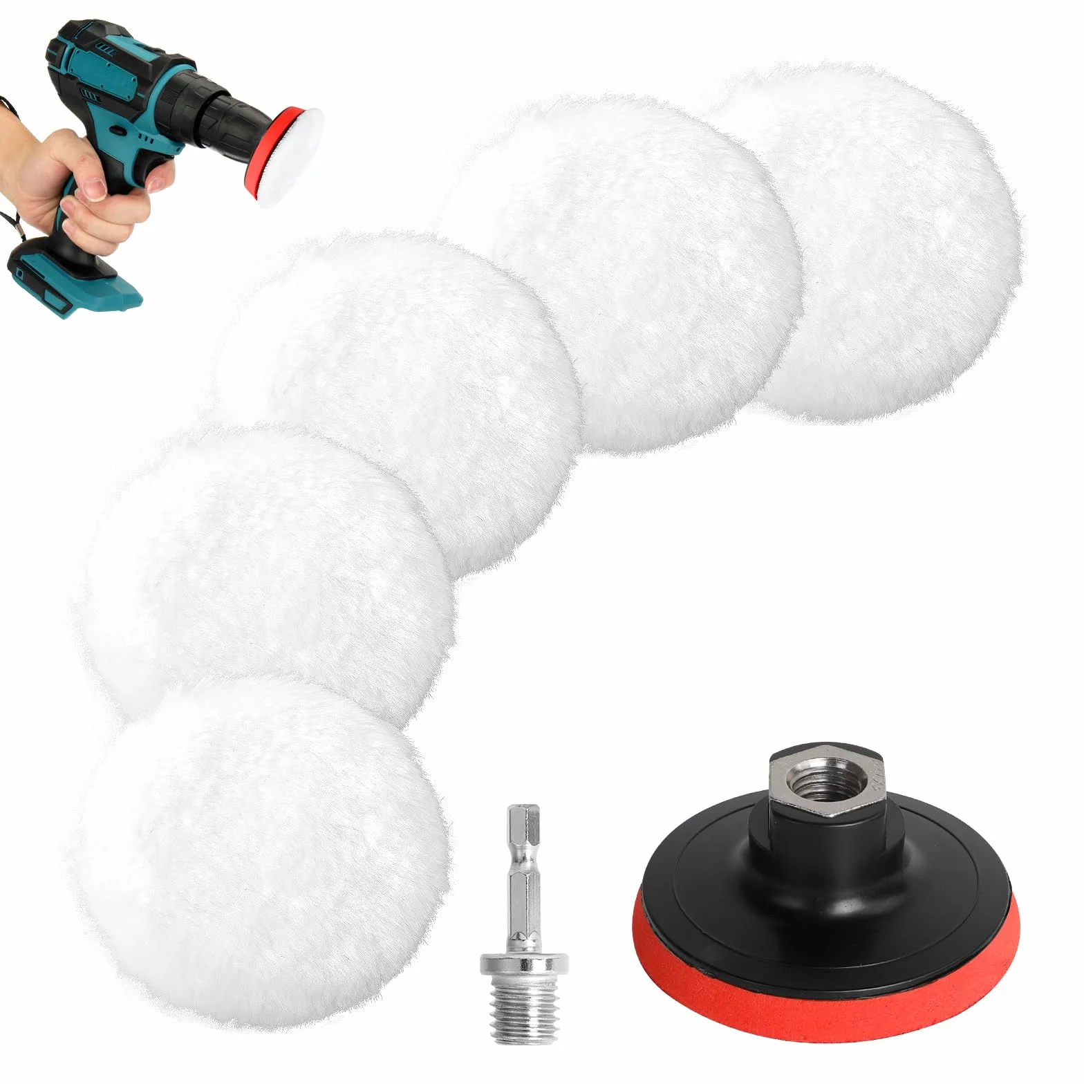 AiQInu 7 Pezzi Kit Lucidatura Auto,80 mm Tamponi Per Lucidatura,Tamponi Lucidatura Auto, Kit Lucidatura Auto Per Lucidatura E Ceratura Di Auto, Con Adattatore Per Trapano M14