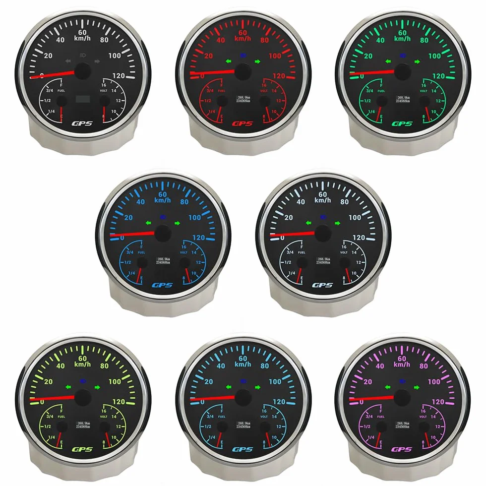 ELING 110 mm 3 in 1 tachimetro multifunzione GPS 0-120 km/h con livello di carburante 12 V voltmetro con retroilluminazione a 7 colori per navi camion e furgoni