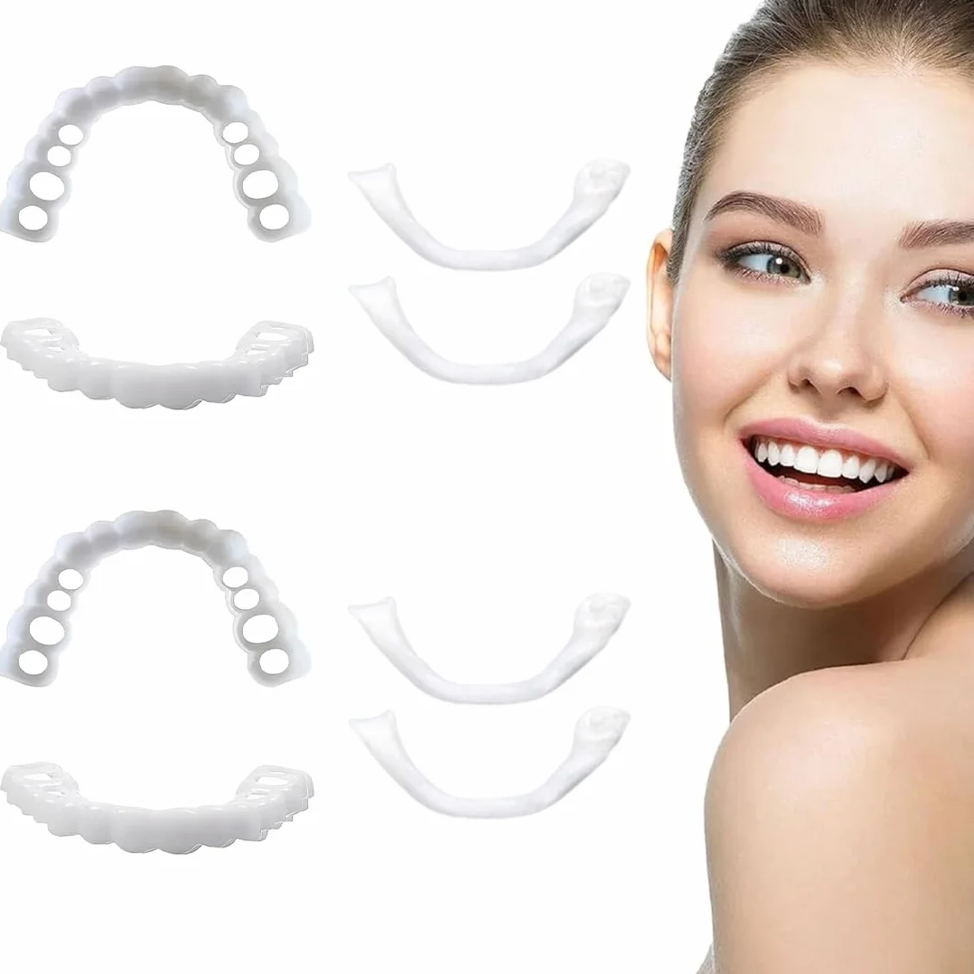 Faccette Denti Cosmetici, 4 Facette Dentali a Scatto Ultra Sottile, Copertura Imperfetti Denti, Protesi Temporanee