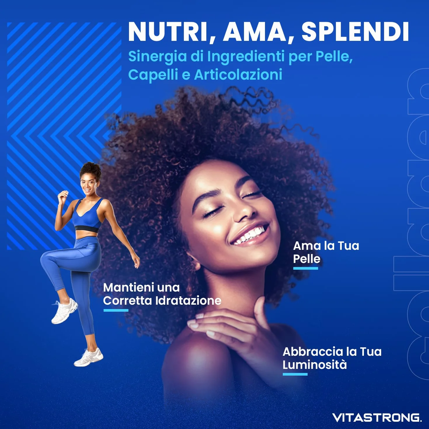 Vitastrong COLLAGENE IDROLIZZATO 2000MG Collinstant Collagene e Acido Ialuronico con Biotina, Coenzima Q10, Zinco, Selenio, Vitamina C, Vitamina D