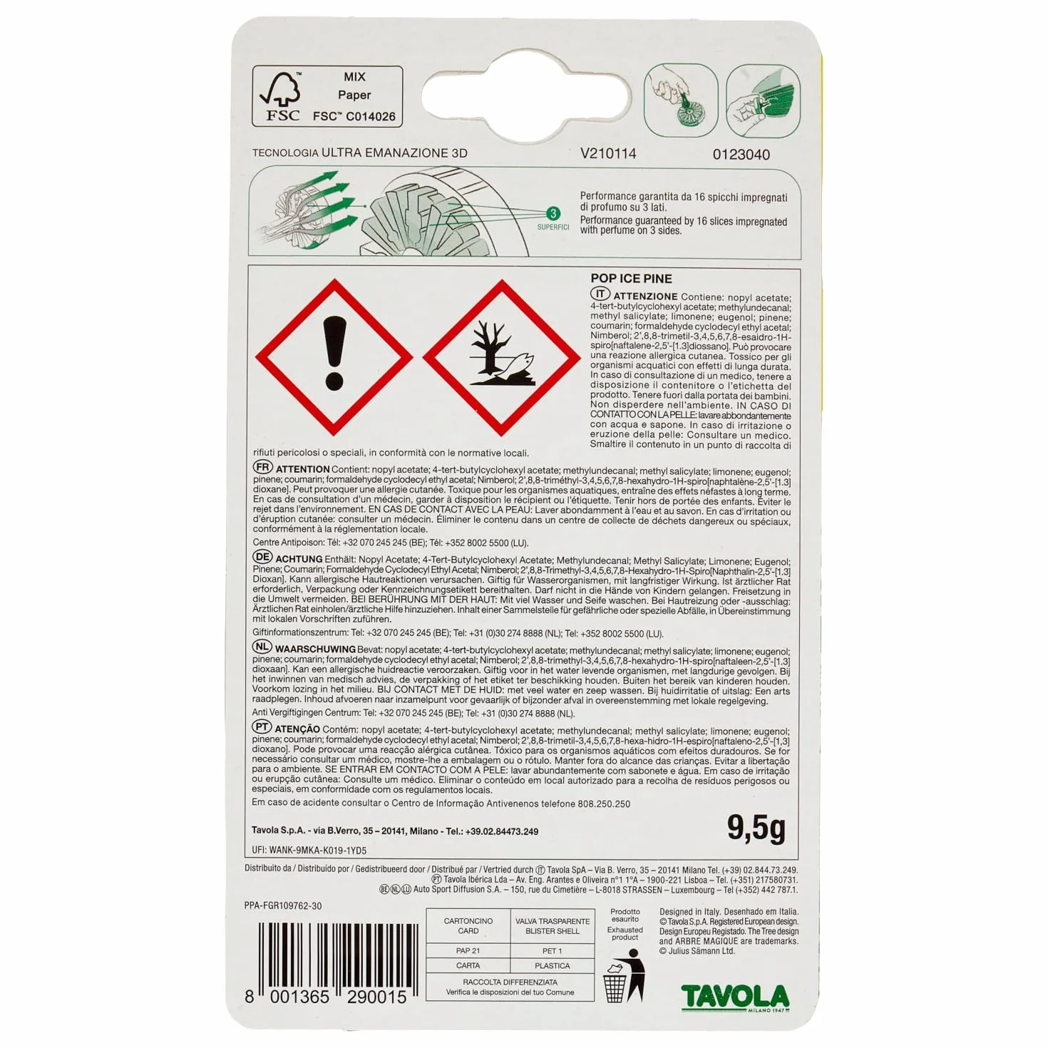 Arbre Magico POP Profumatore Auto Solido Ice Pine Fragranza Calda Rilassante 30 Giorni Confezione 1 Pezzo