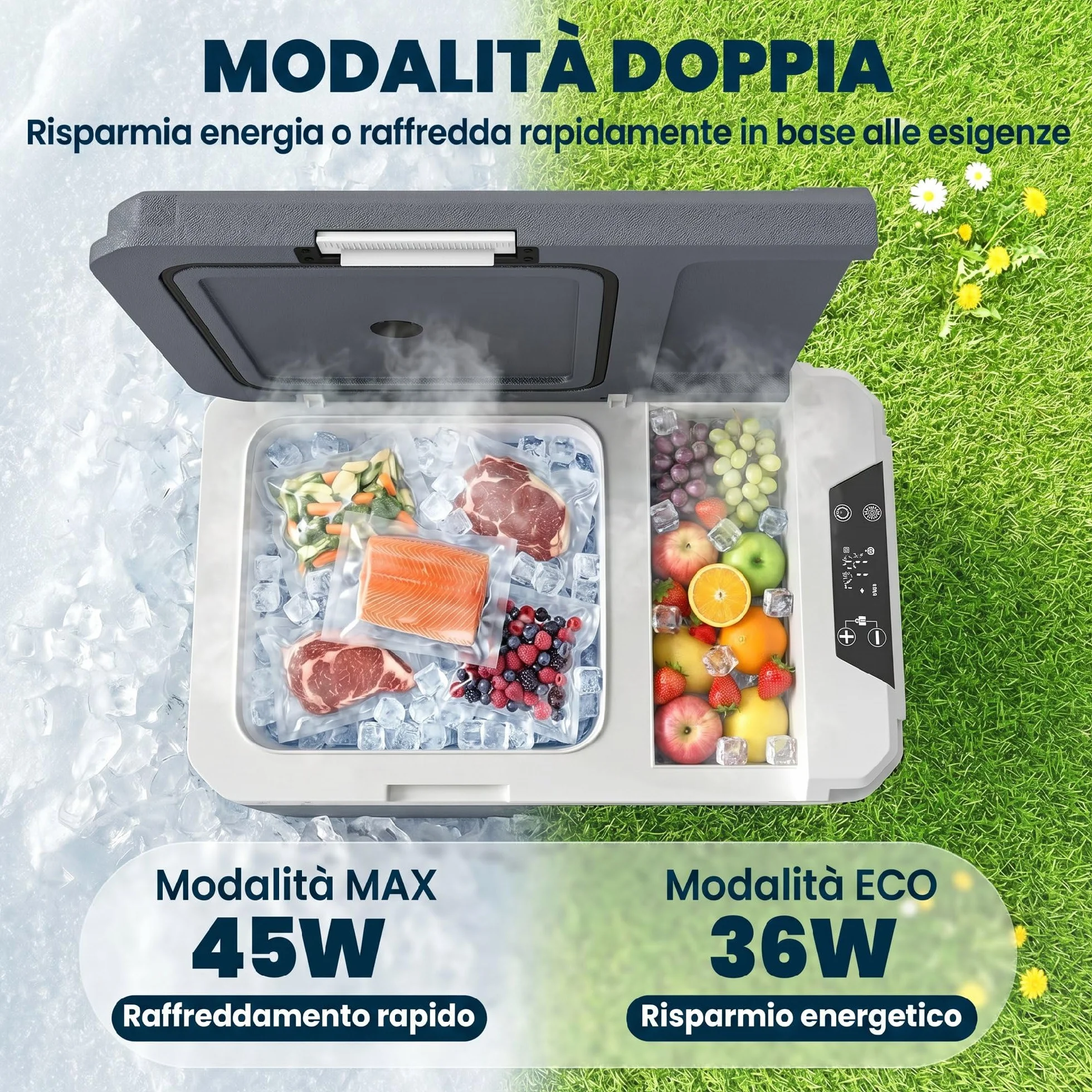Outsunny Frigorifero Portatile per Auto 25L con Compressore, Frigo Portatile Elettrico Anti-Shock, APP Bluetooth, Maniglia, 12/24V DC e 100-240V AC, -20°C a 20°C, per Campeggio Camion Barca Camper