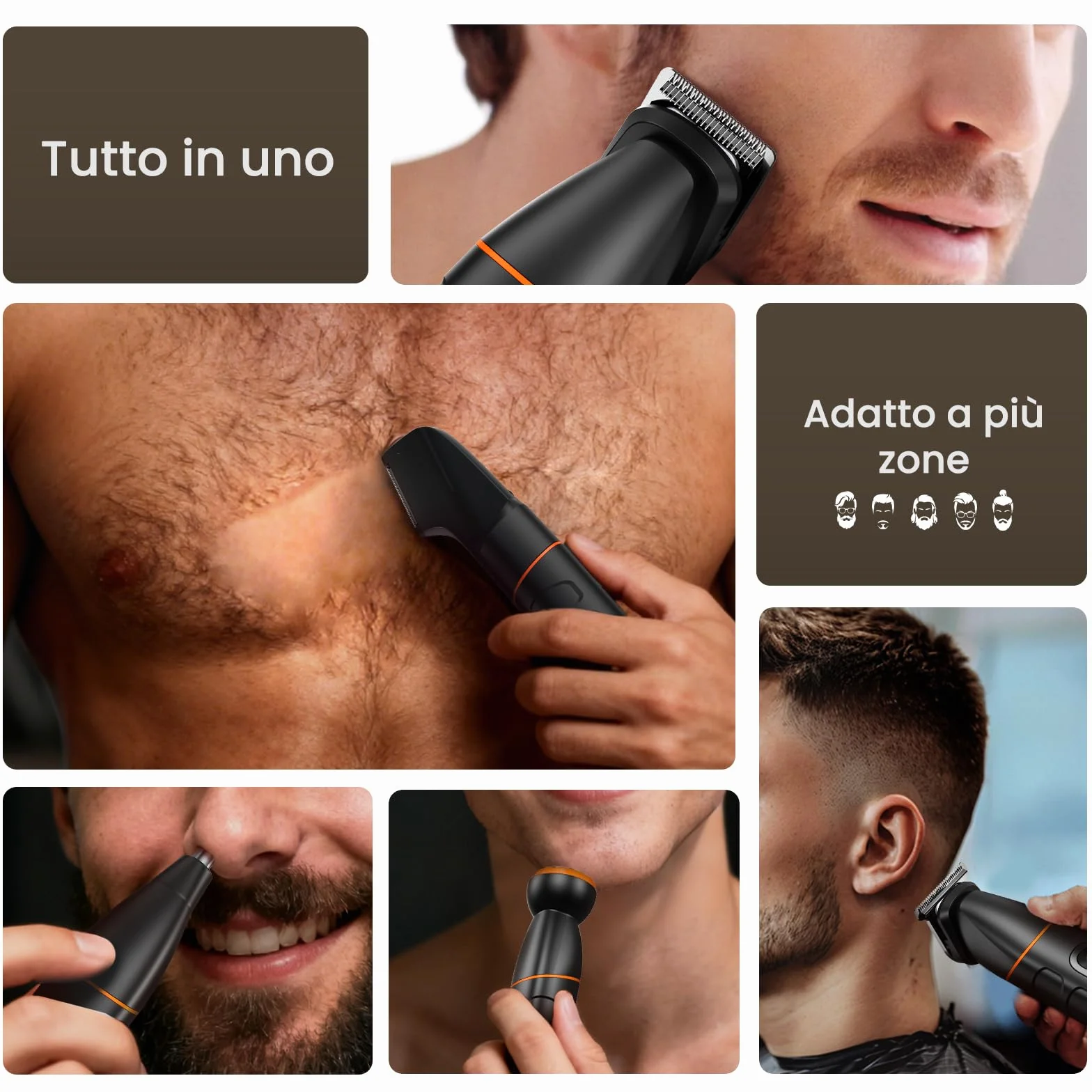 MAXGROOM 5 in 1 Rasoio Elettrico Corpo Uomo Kit, IPX6 Wet&Dry, Autonomia Prolungata