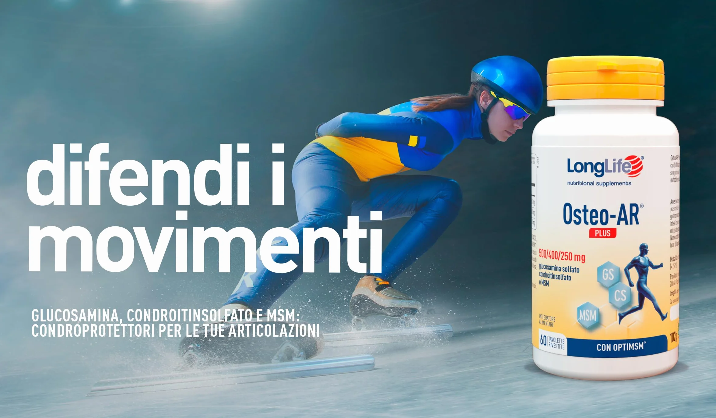 Longlife Osteo-Ar Plus Glucosamina Solfato Condroitinsolfato OptiMSM Benessere Articolazioni 2 Mesi