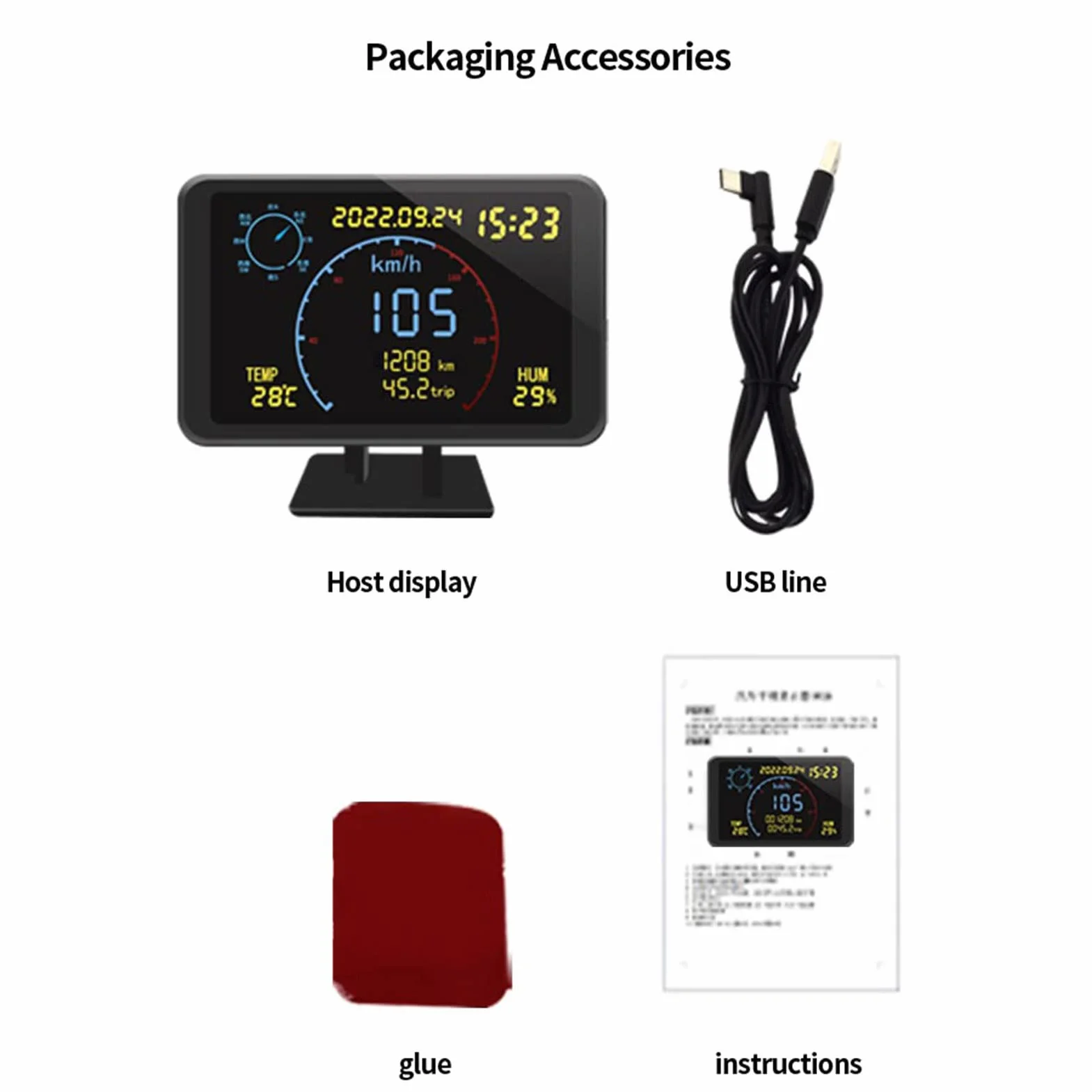 Contachilometri GPS digitale Contachilometri Display LCD da 4,7 pollici Display HUD con allarme di velocità eccessiva per tutti i veicoli 5-24V