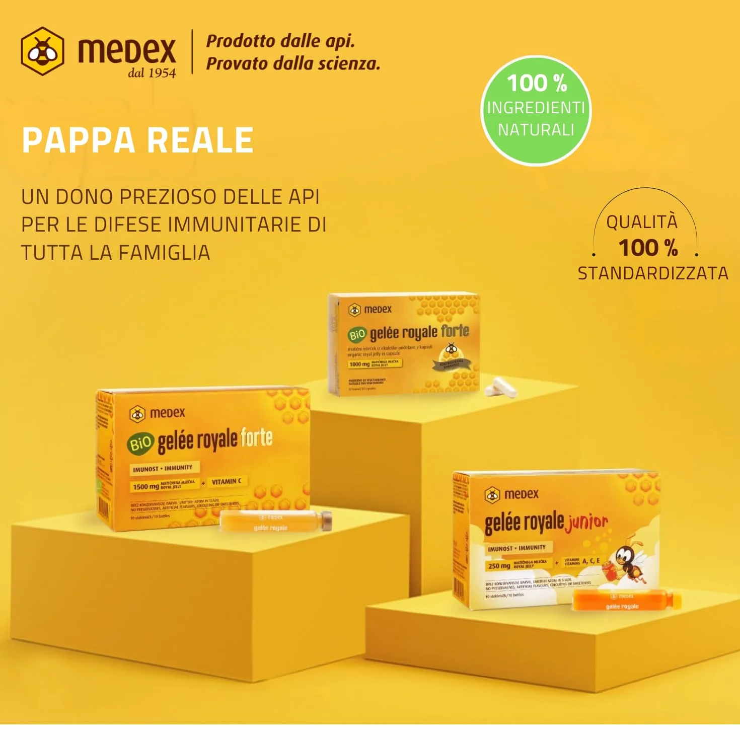 Medex Gelée Royale JUNIOR Pappa reale 250 mg vitamine naturali A C E liquido fiale 10x9 ml bambini 3+