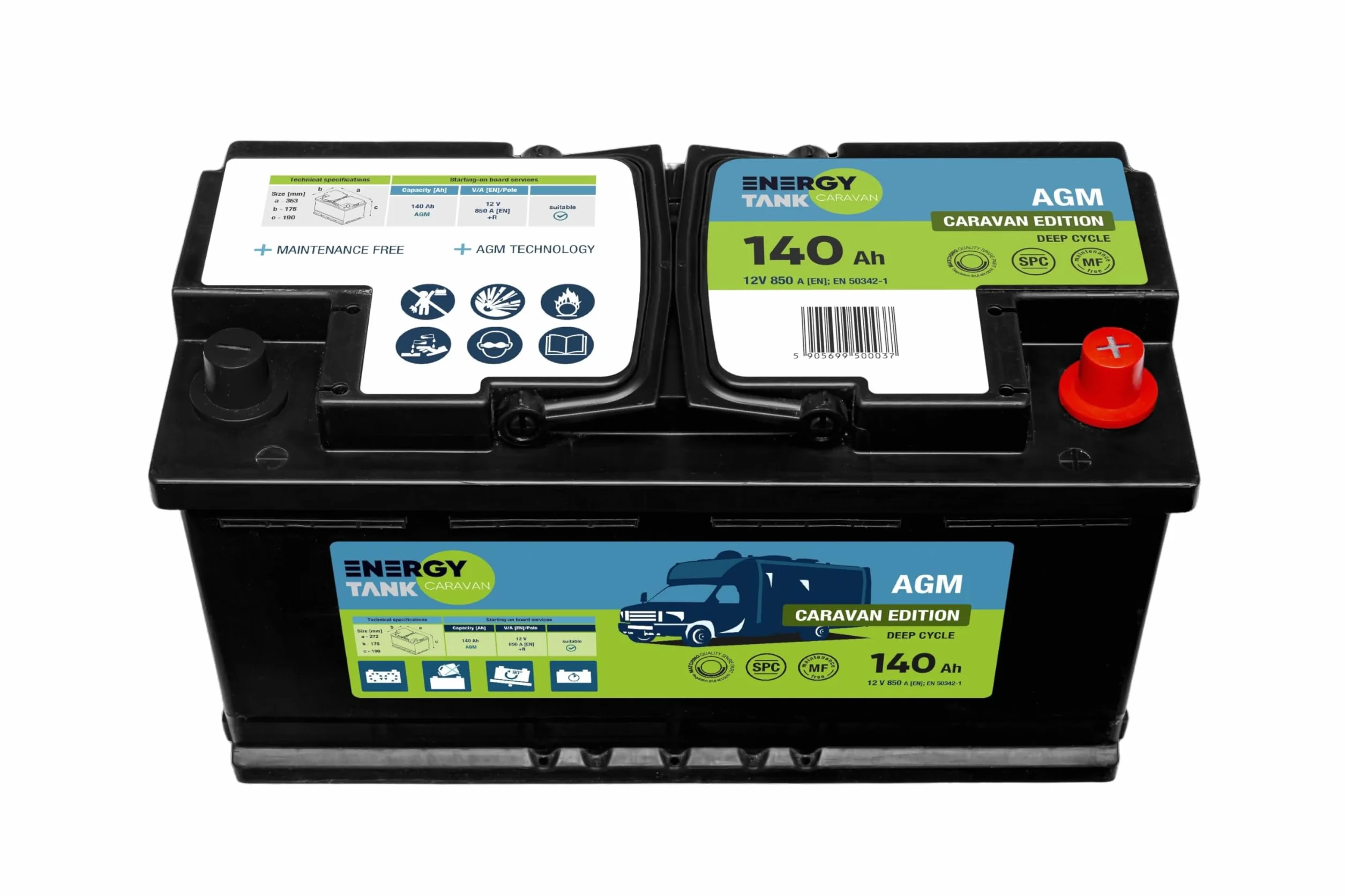 EnergyTank Batteria AGM a Scarica Lenta 12 V 140Ah per Camper, Barca e Servizi - Anti-vibrazioni - Senza Manutenzione