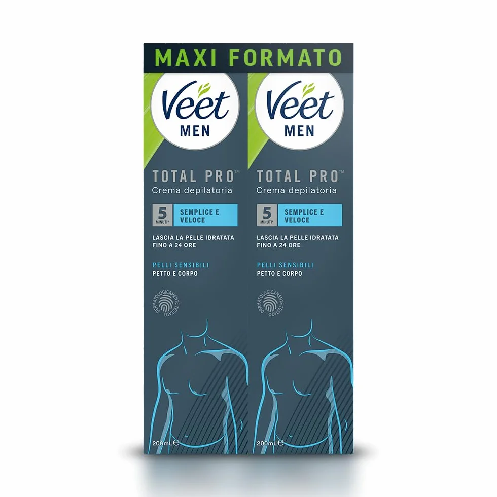 Veet Men Crema Depilatoria Petto e Corpo Pelli Sensibili 400 ml (2x200 ml)