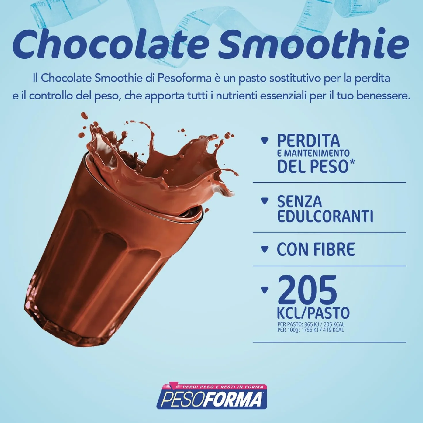 PESOFORMA CHOCO SMOOTHIE, Pasto Sostitutivo per il Controllo del Peso, 20 pasti, 540 gr