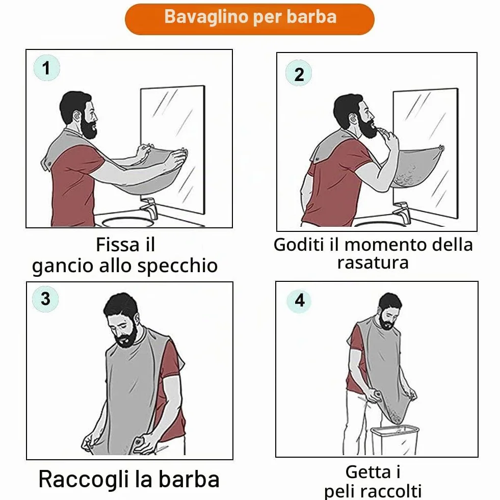 Grembiule da Barba Impermeabile Antiaderente con 2 Ventose Telo Barba da Specchio per Uomini Bianco