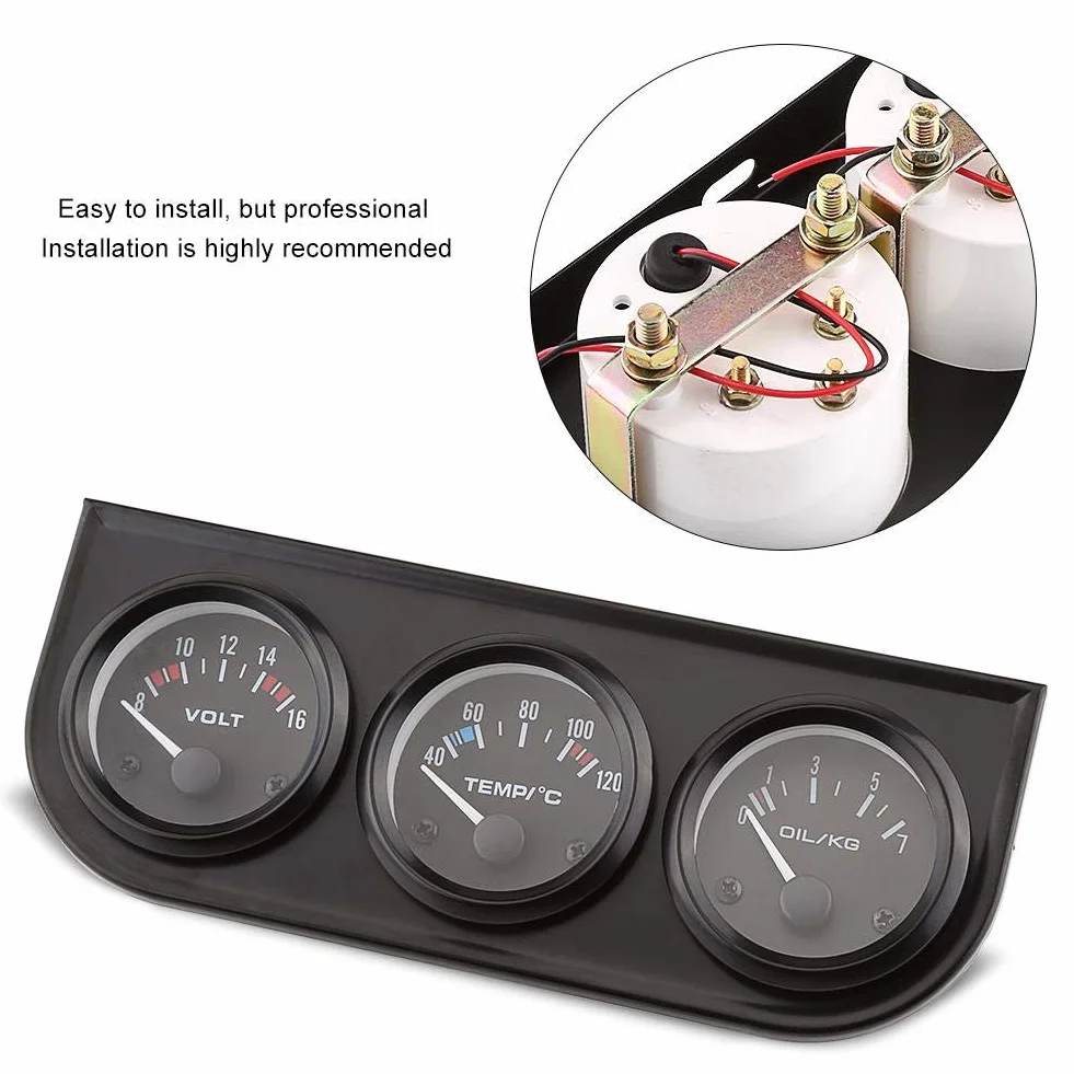 Triple Gauges 3 in 1 Voltmeter Indicatore temperatura acqua Sensore pressione olio Sensore 52mm Per camion auto