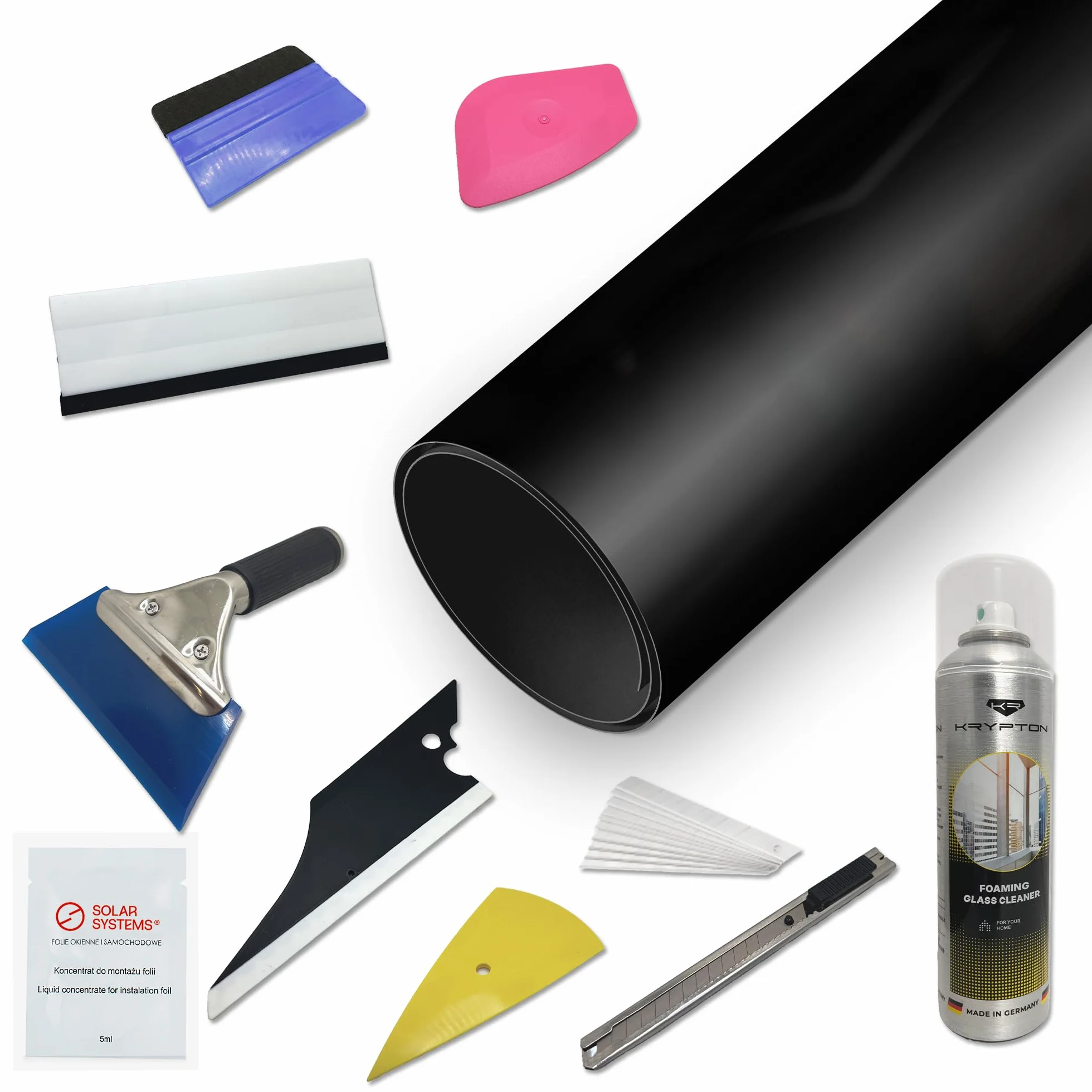 SOLAR SYSTEMS - Tönungsfolie Auto - Scheibentönungsfolie - mit 10-teiligem Montagekit - Scheiben Tönung Folie ABG Konform, mit Sonnenschutz & Anti-Scratch - Panthera Folie 295c 95% Schwarz 76x500cm
